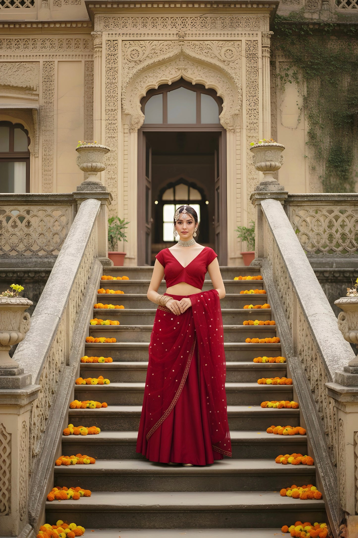 Scarlet Ruby red lengha