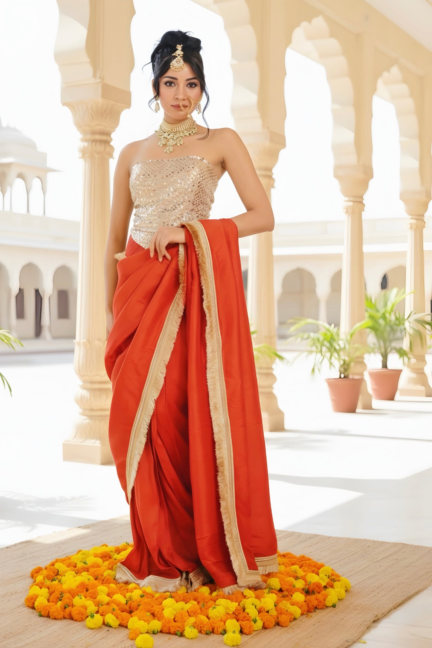 Noor-e-Gulzar Rust Stitched Saree