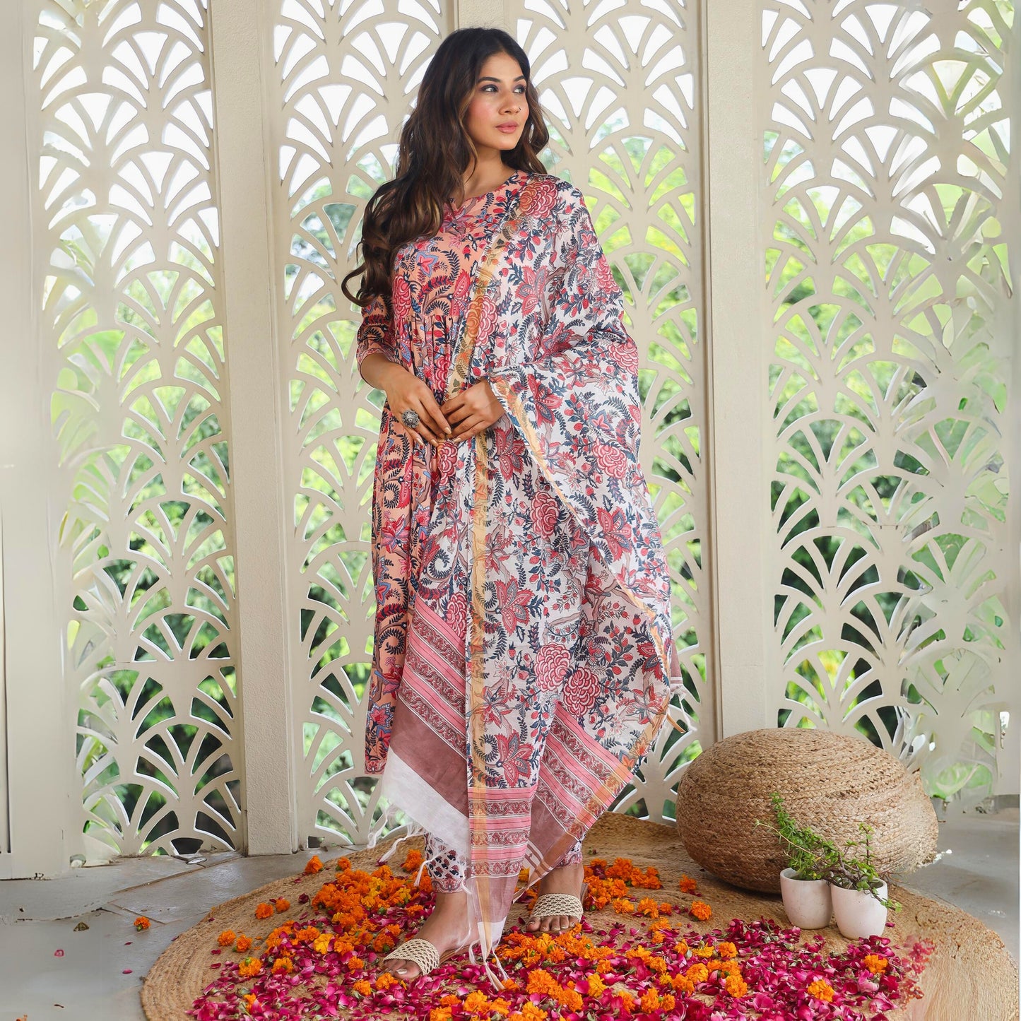Pink Block Print Suit Set