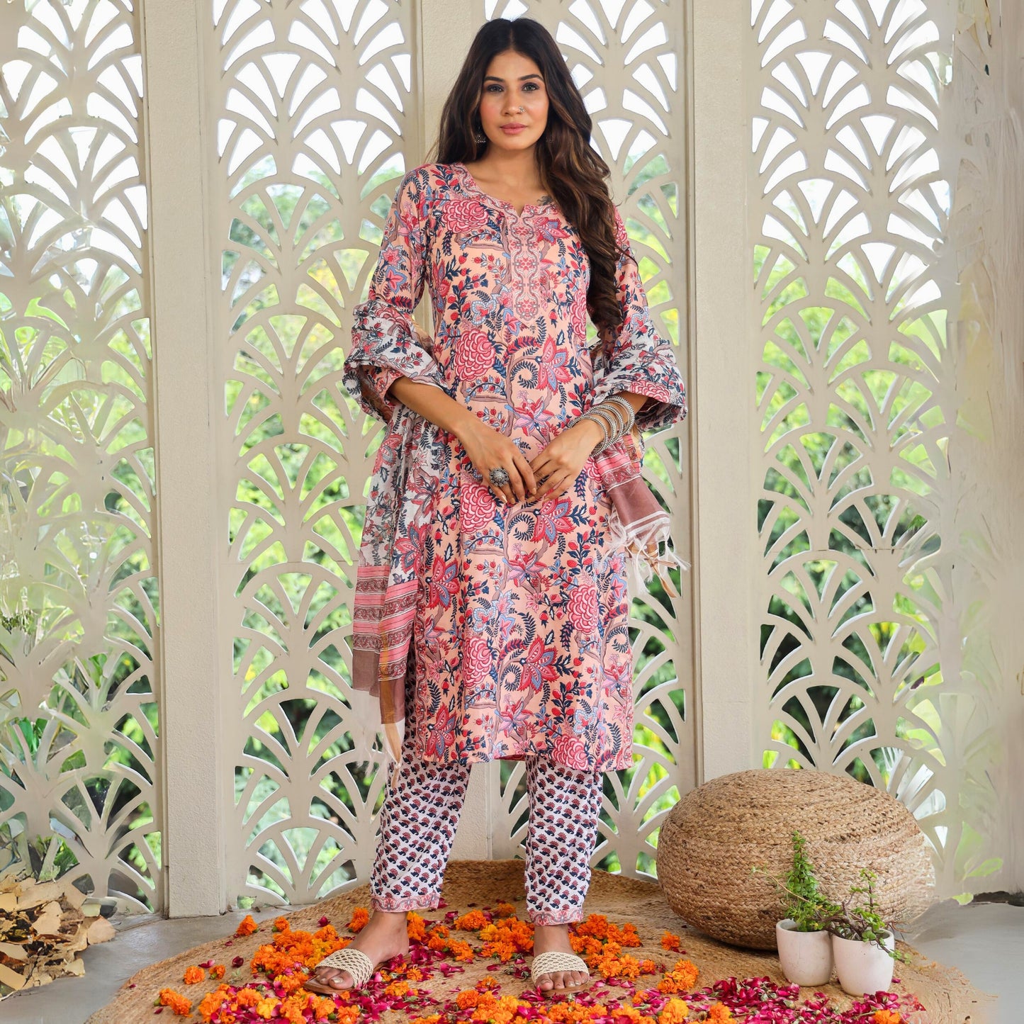Pink Block Print Suit Set