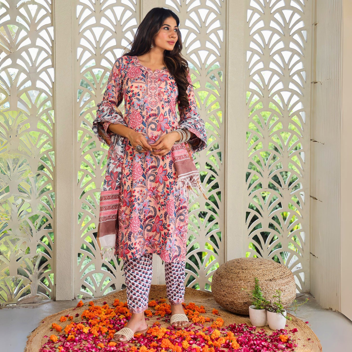 Pink Block Print Suit Set