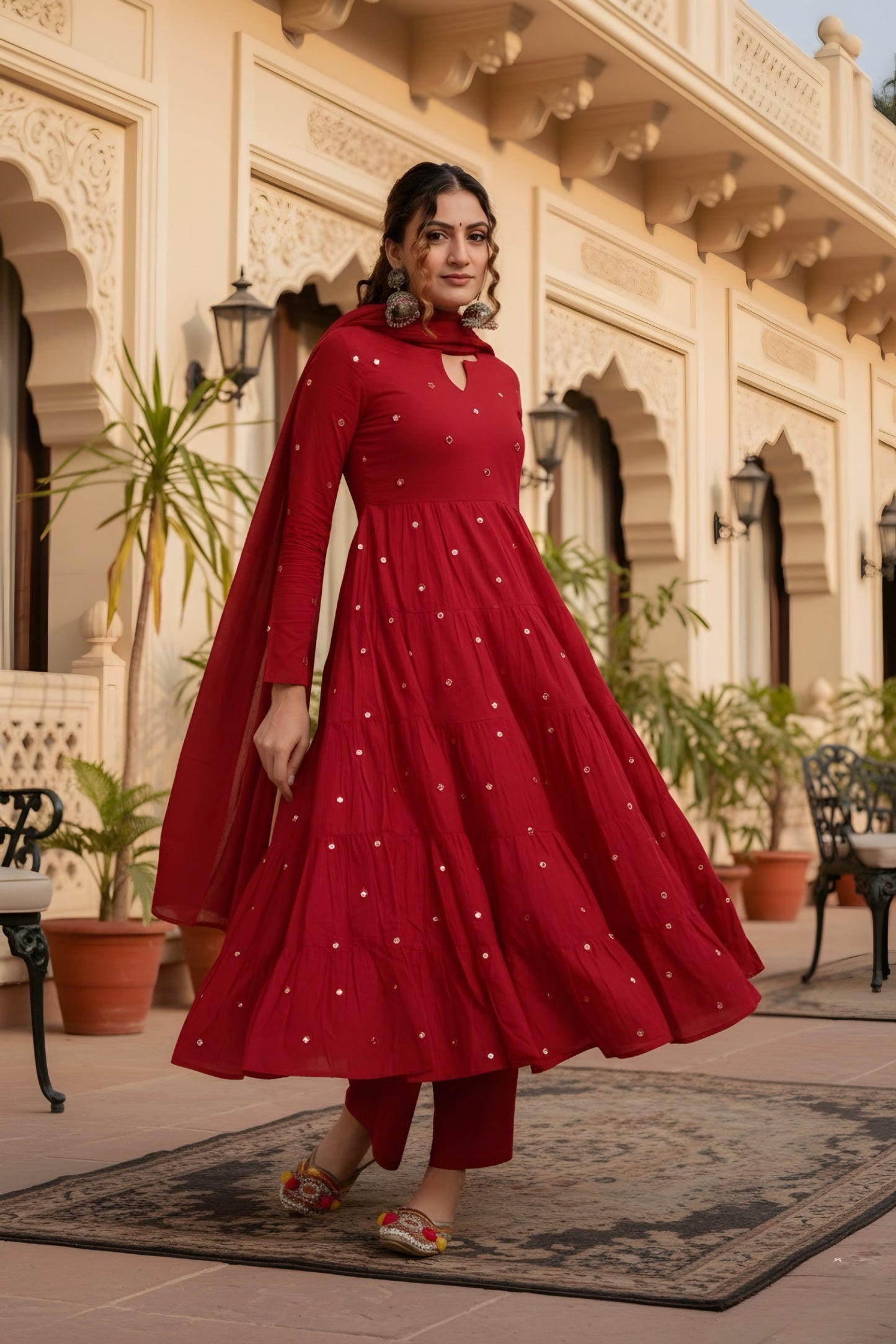 Apple Berry Red Mirror Work Suit Set