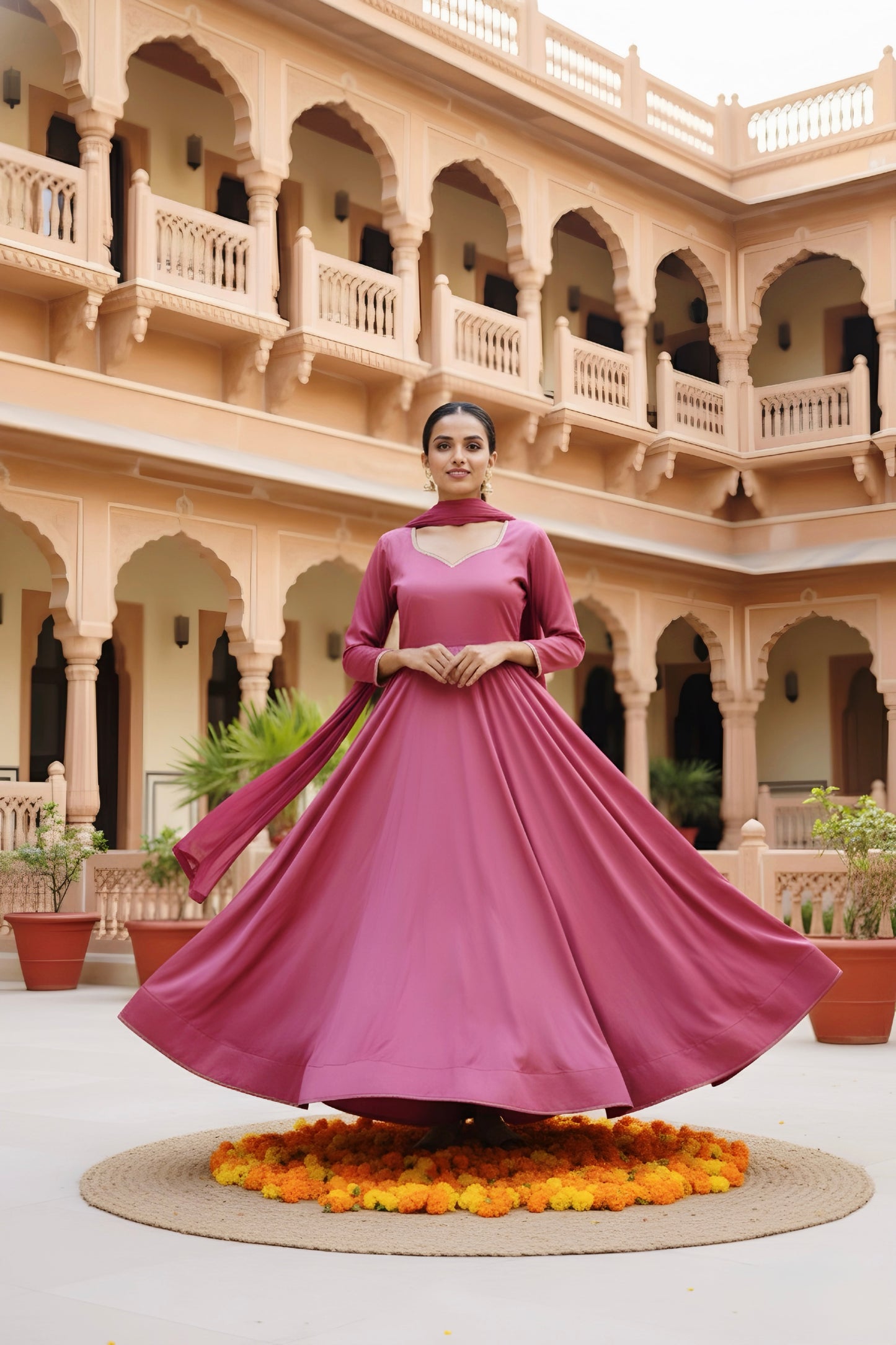 Fuchsia Bloom Anarkali Suit Set
