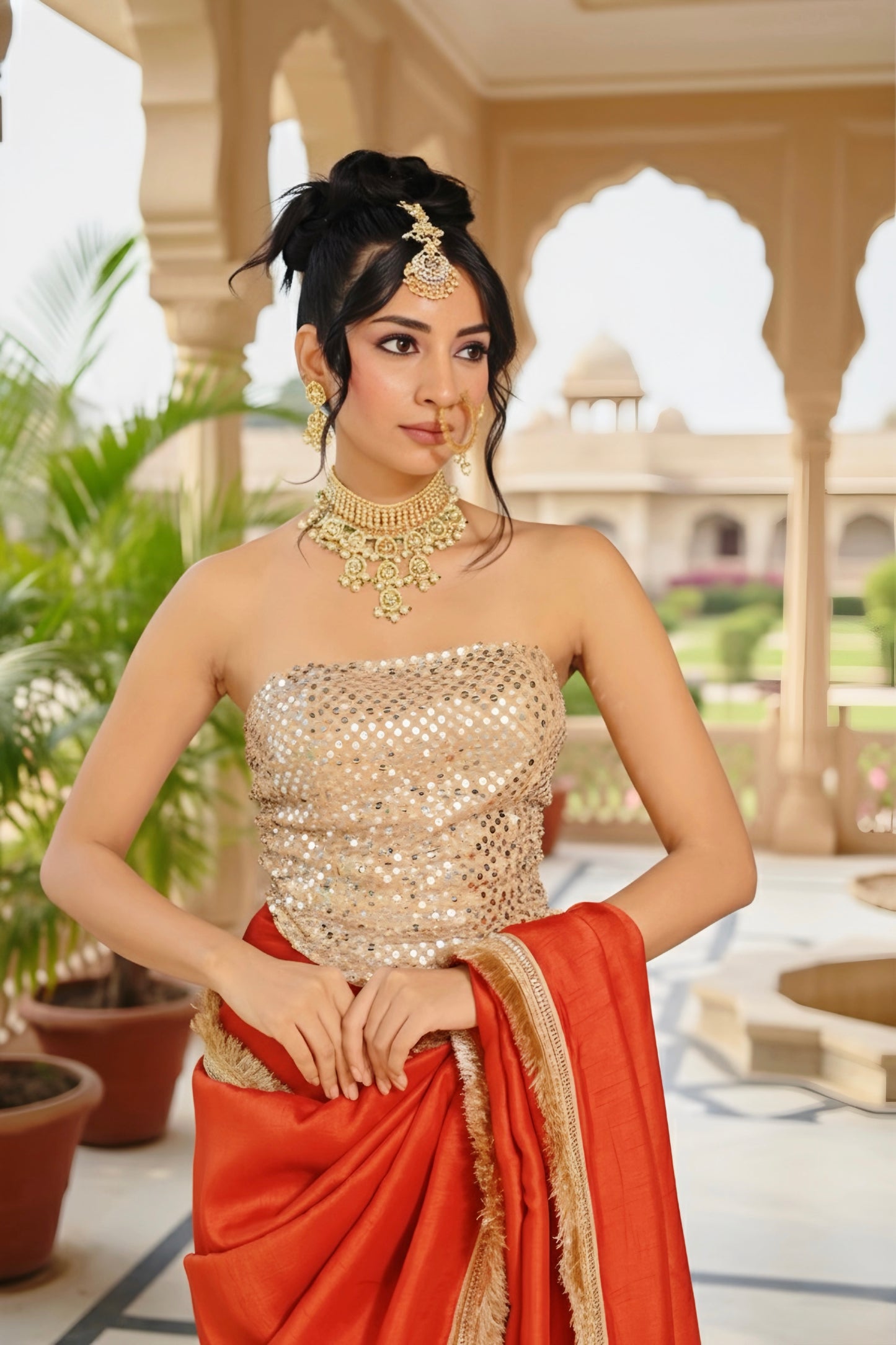 Noor-e-Gulzar Rust Stitched Saree