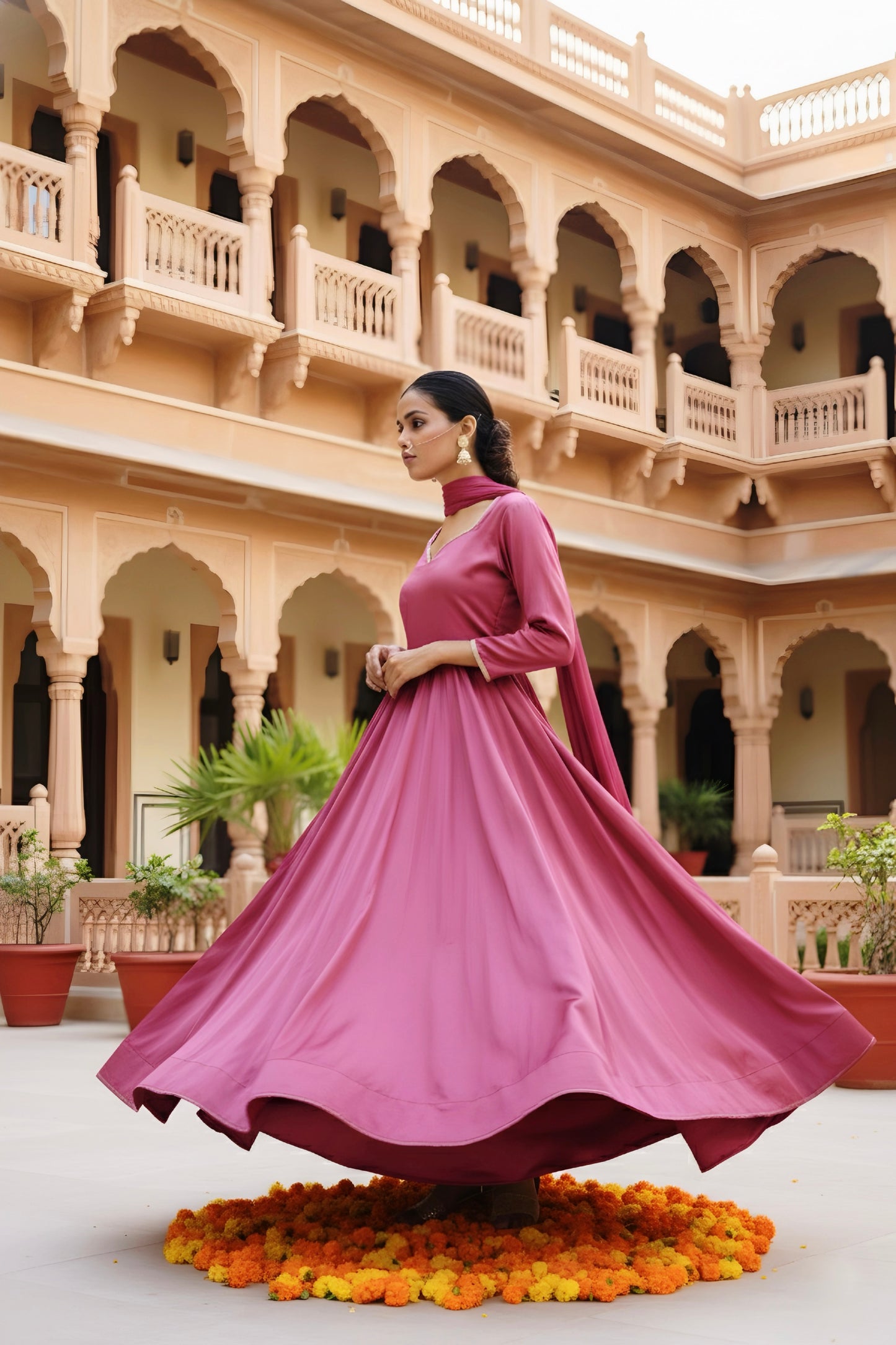 Fuchsia Bloom Anarkali Suit Set