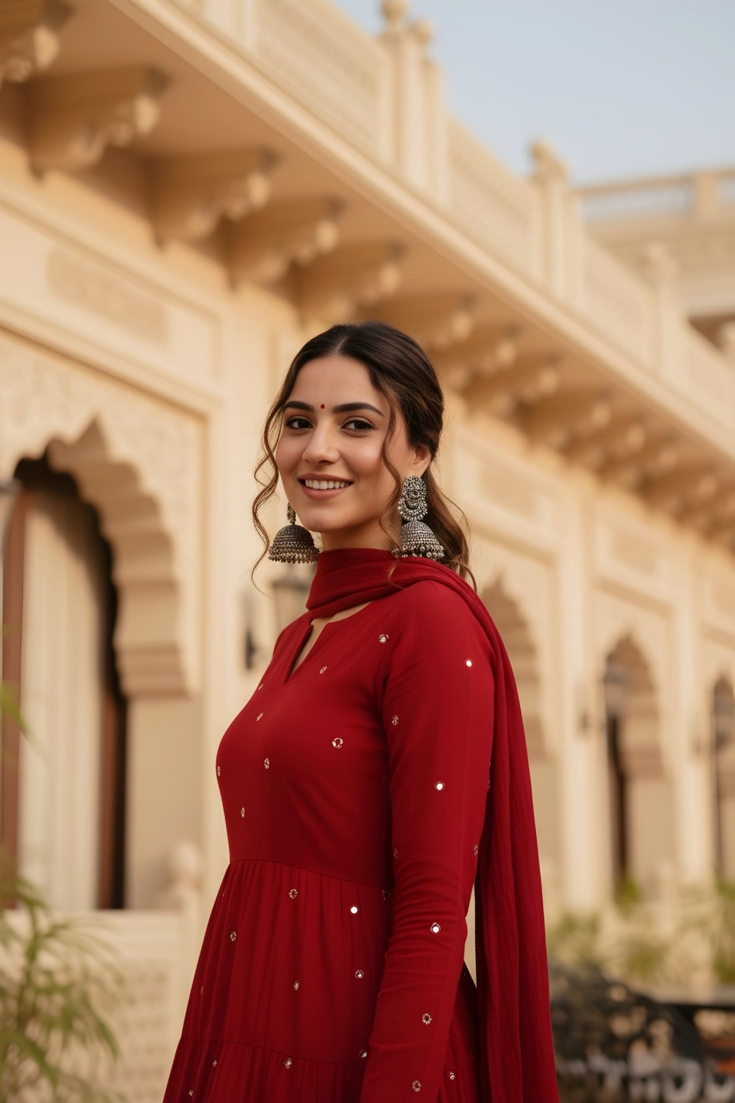 Apple Berry Red Mirror Work Suit Set