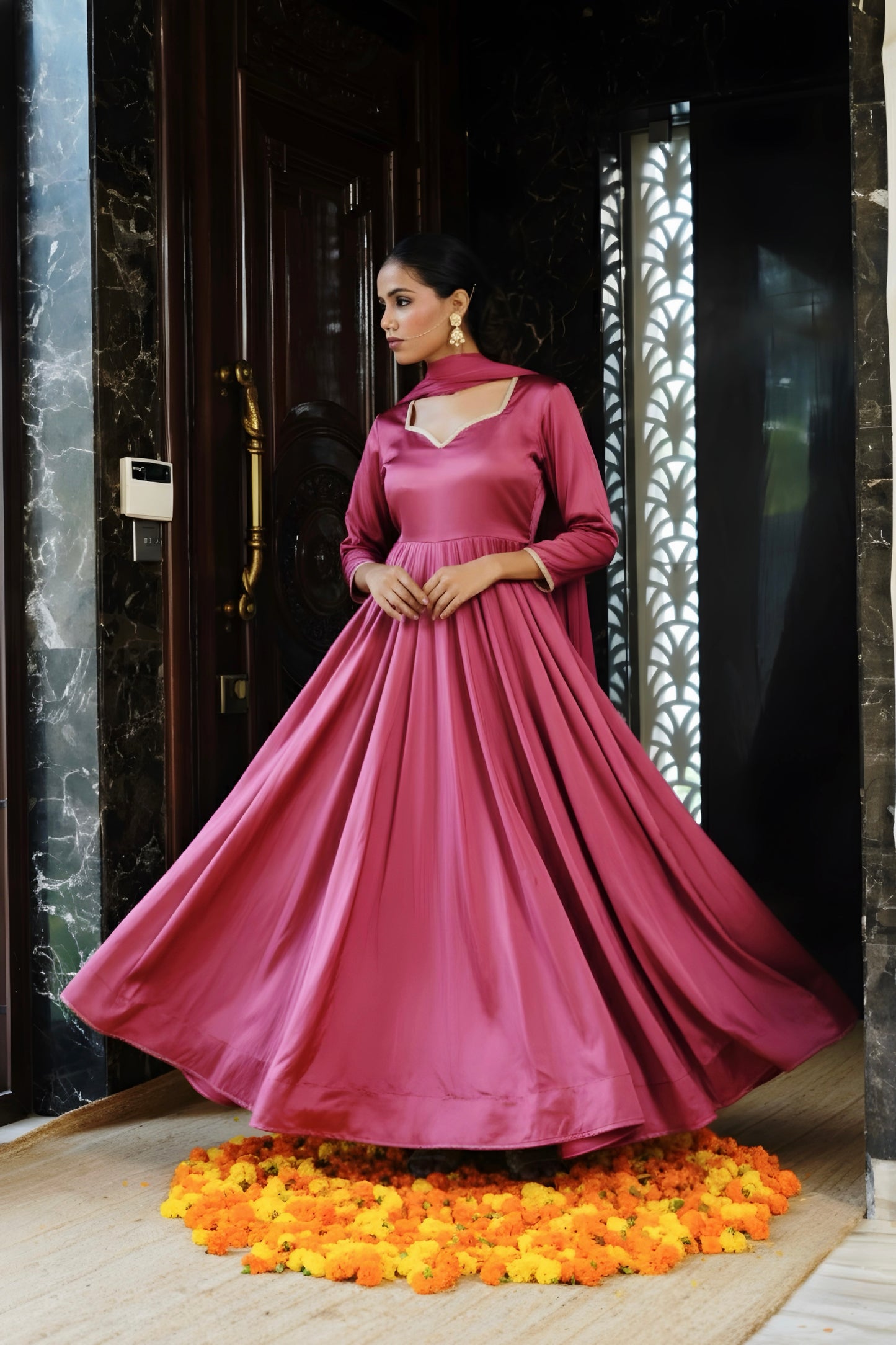Fuchsia Bloom Anarkali Suit Set