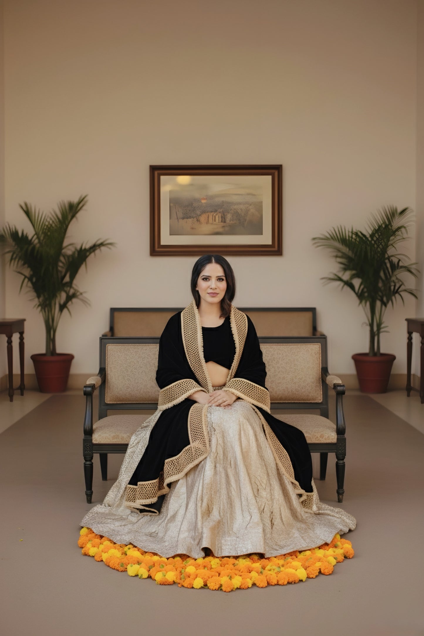 Zeenat Crush Golden Lengha Set