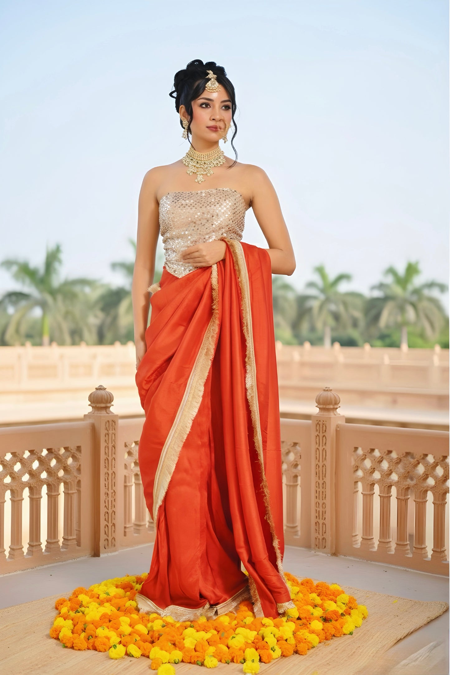 Noor-e-Gulzar Rust Stitched Saree