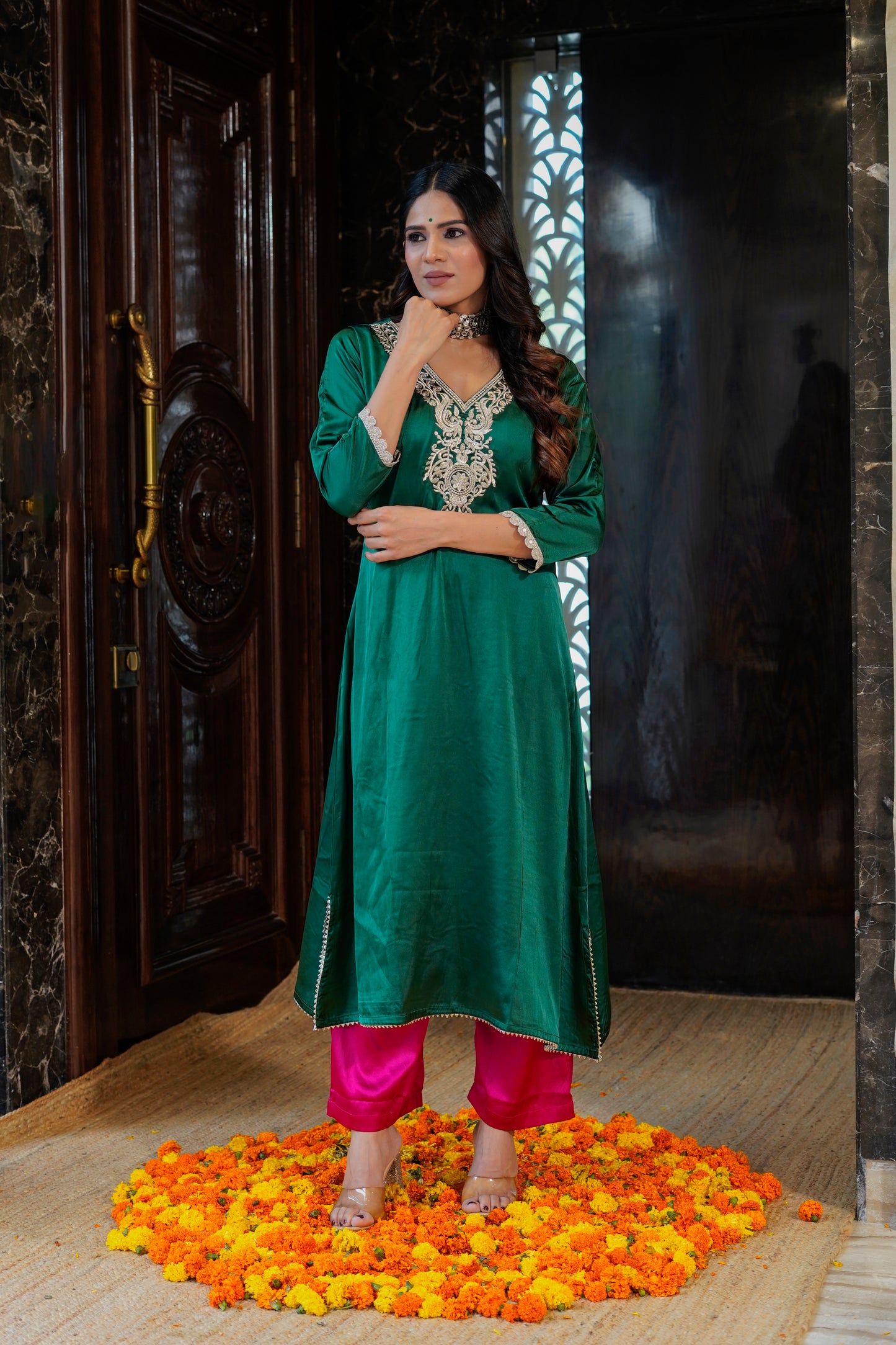 Emerald Green Set with Zari Work