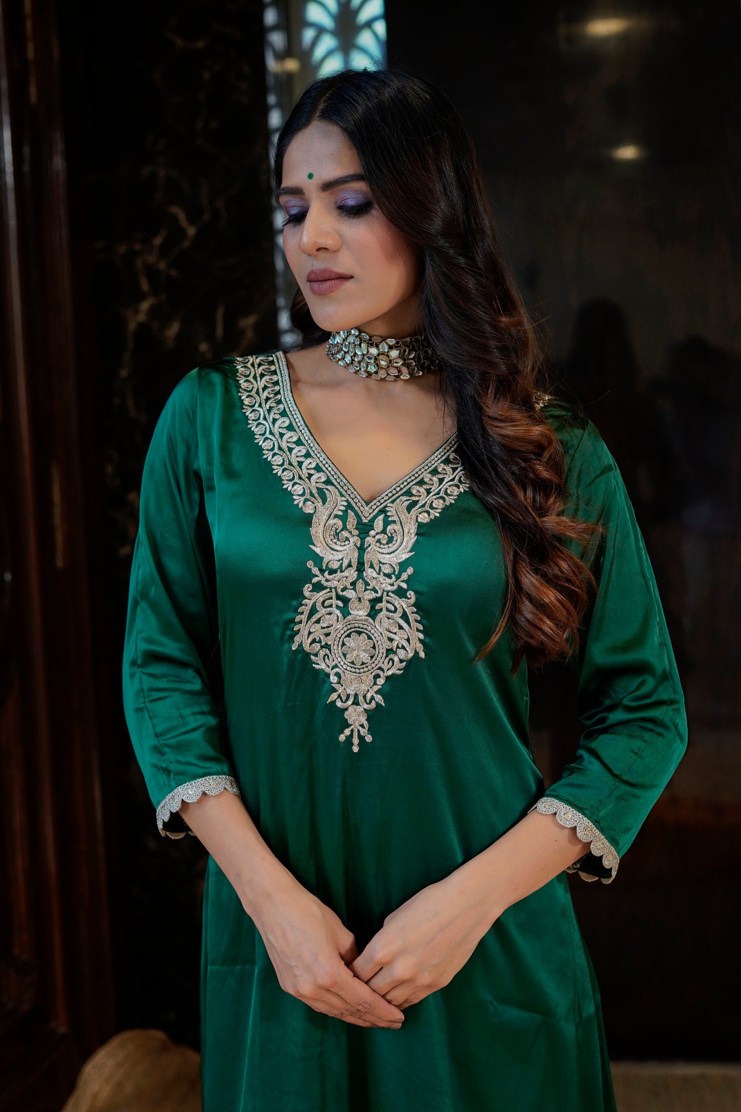 Emerald Green Set with Zari Work