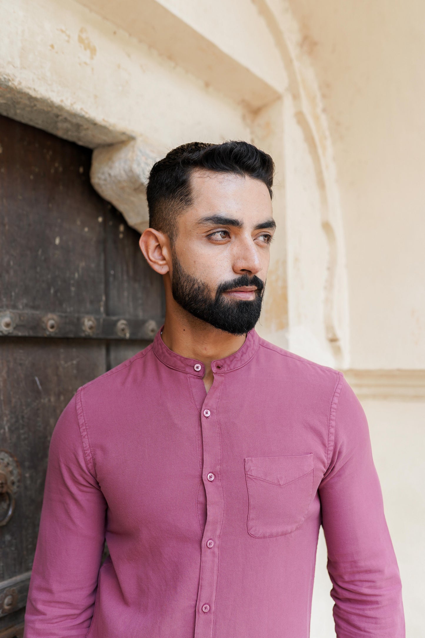 The Wine Mandarin Collar Shirt