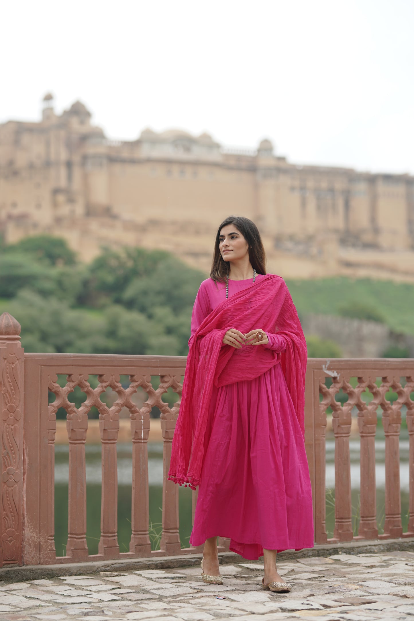 Rani Pink crushed anarkali suit set