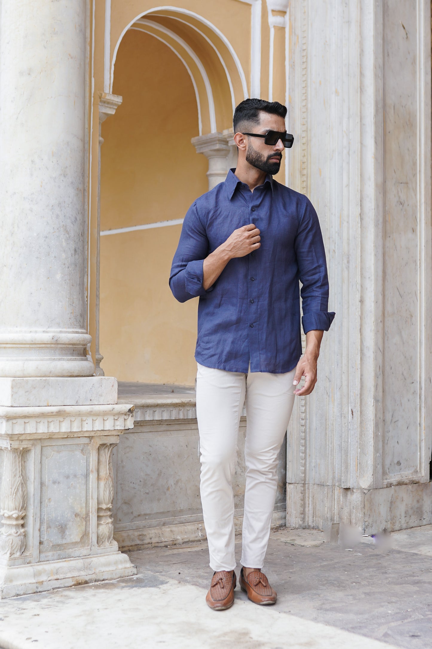 Linen Blue Mens Shirt
