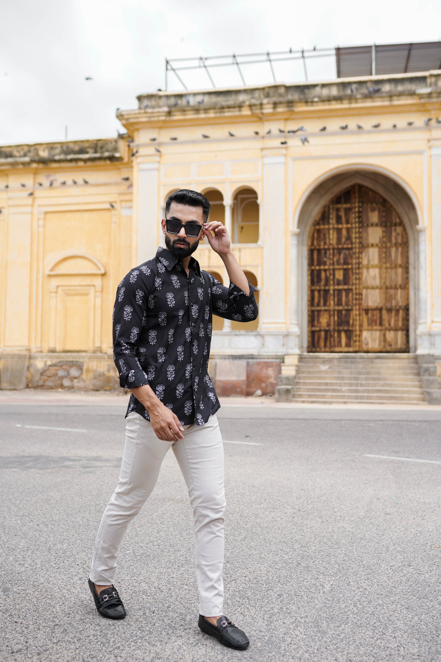 Black Hand Block Printed Mens shirt