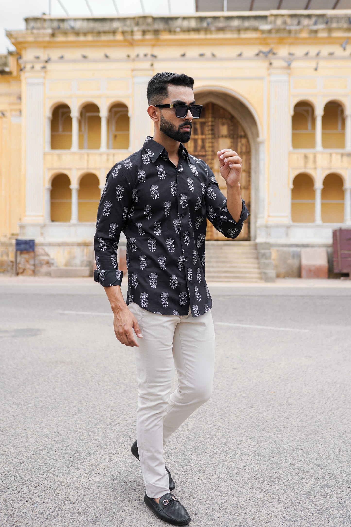 Black Hand Block Printed Mens shirt