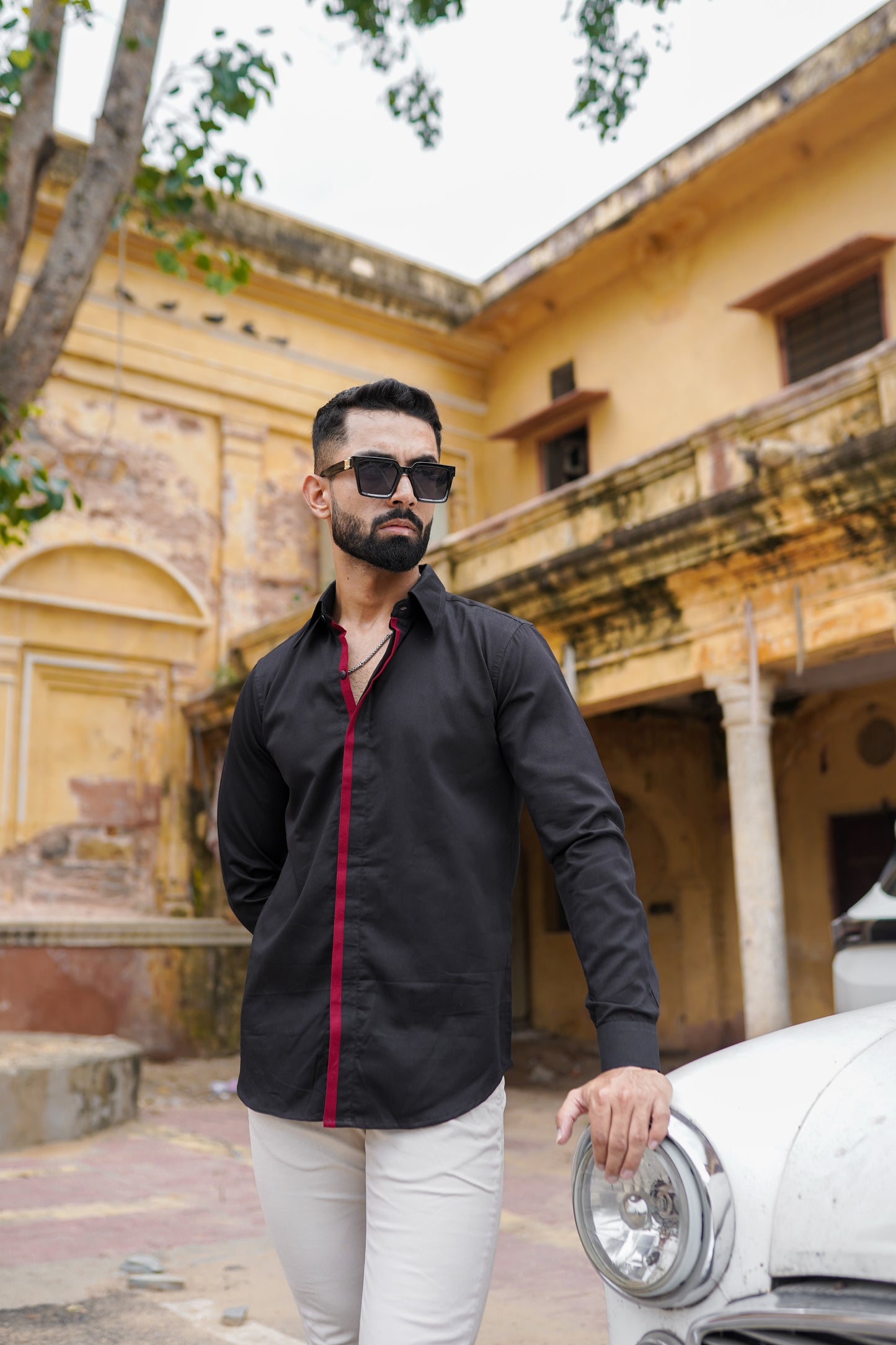 Black Shirt WithRose Red Stripe