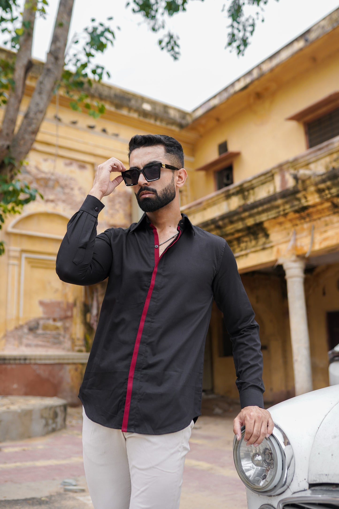 Black Shirt WithRose Red Stripe