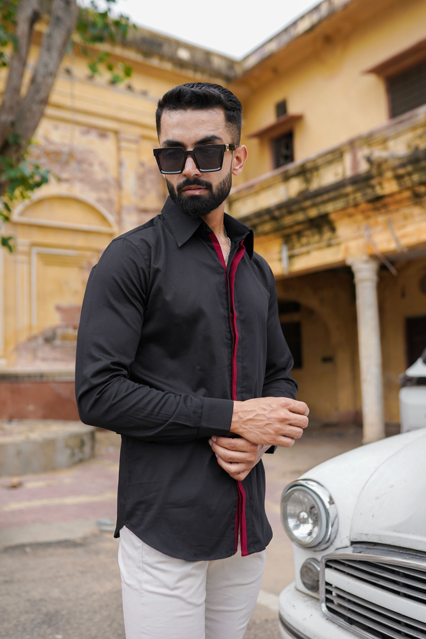 Black Shirt WithRose Red Stripe
