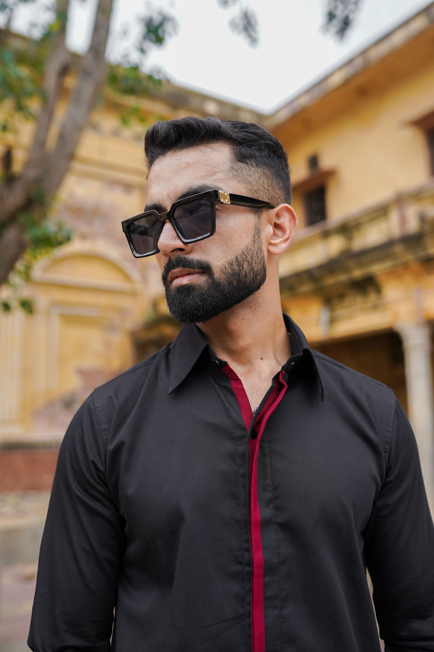 Black Shirt WithRose Red Stripe