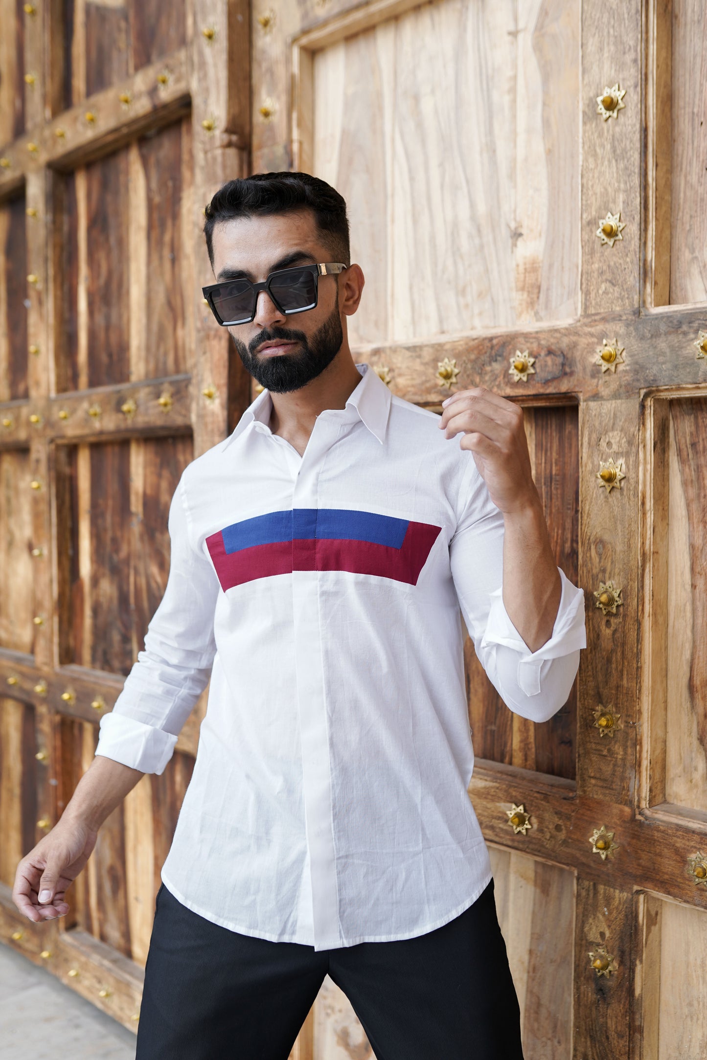 Trio Color Mens White Shirt
