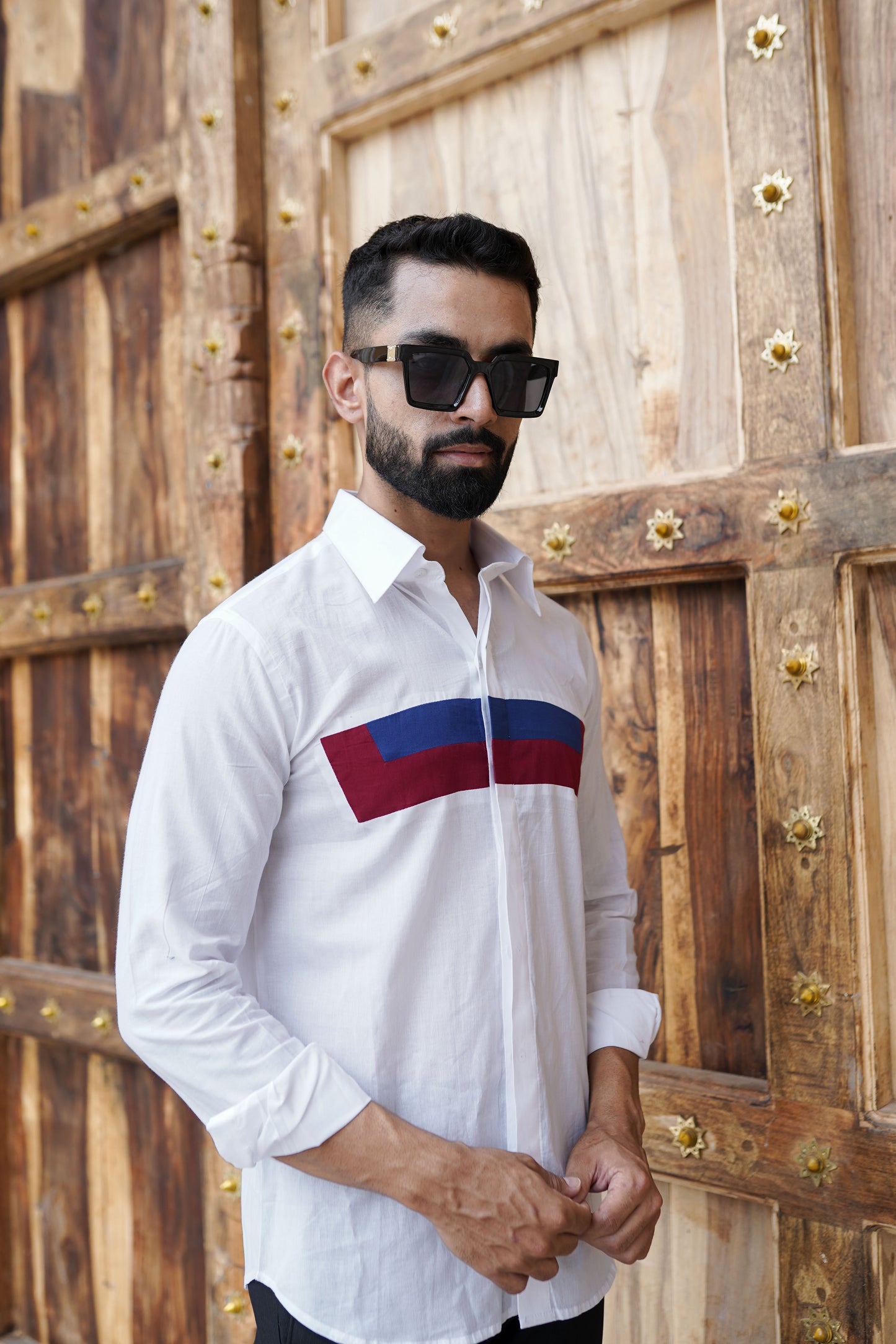 Trio Color Mens White Shirt