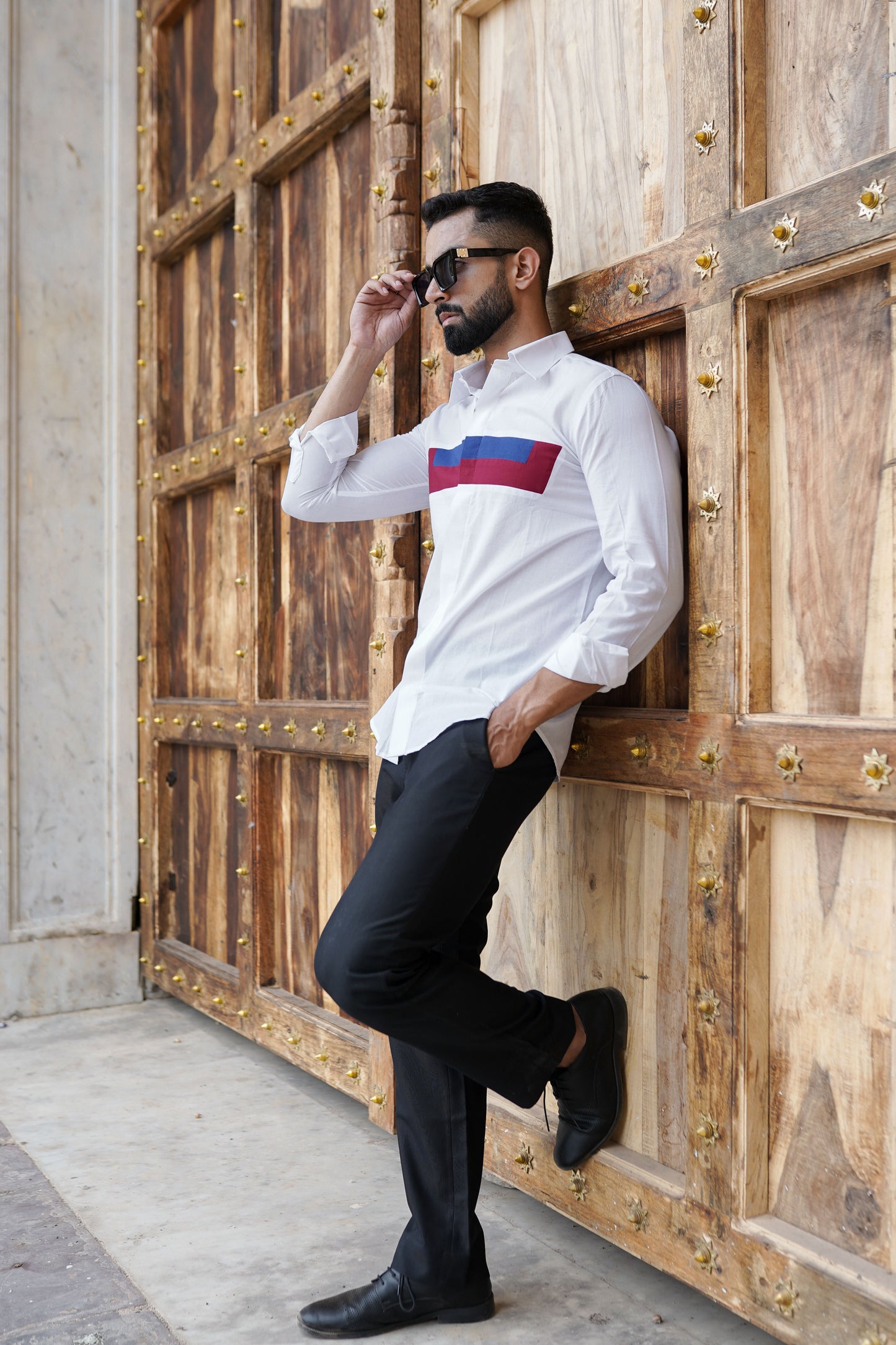 Trio Color Mens White Shirt
