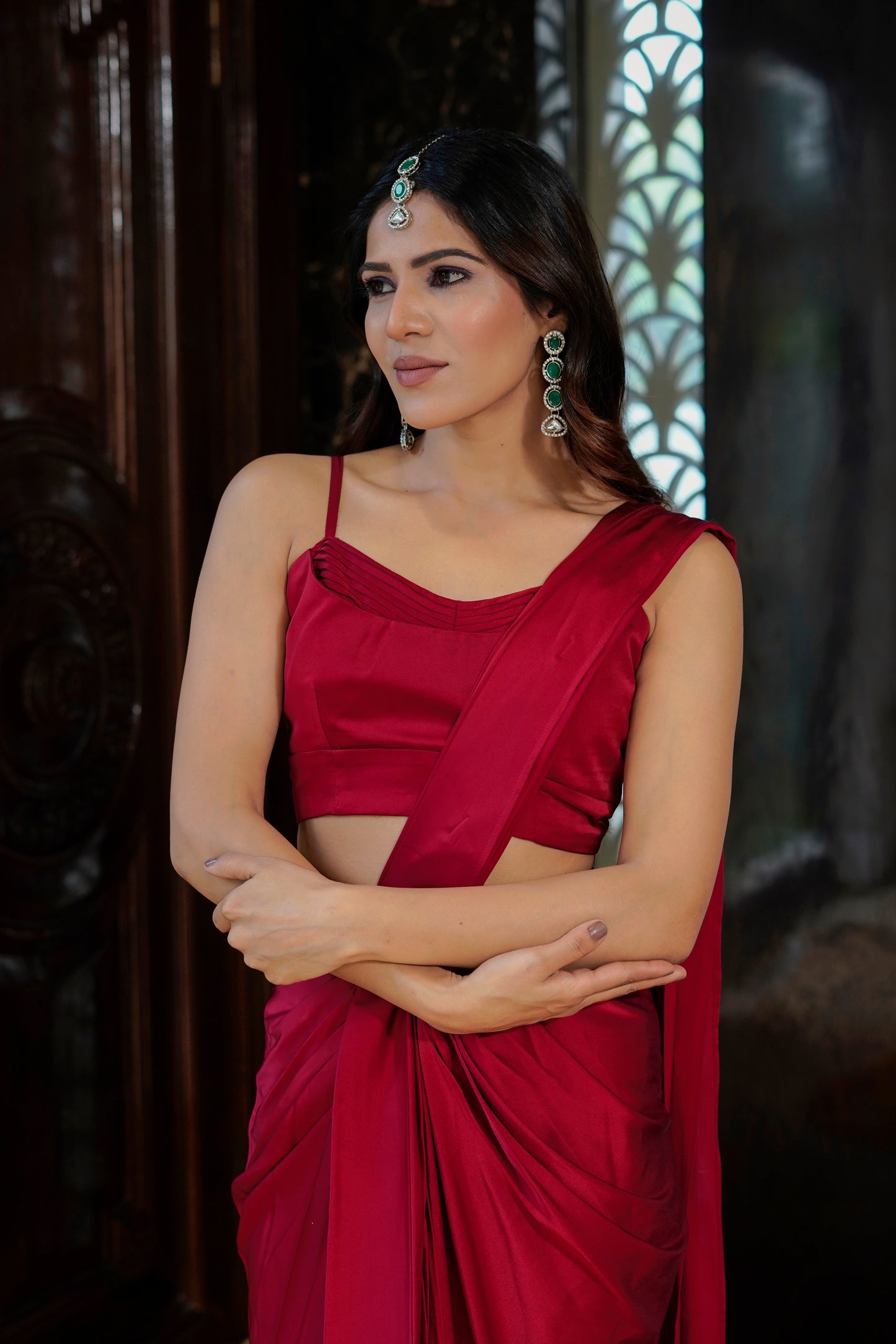 The essence of Red Stitched Saree
