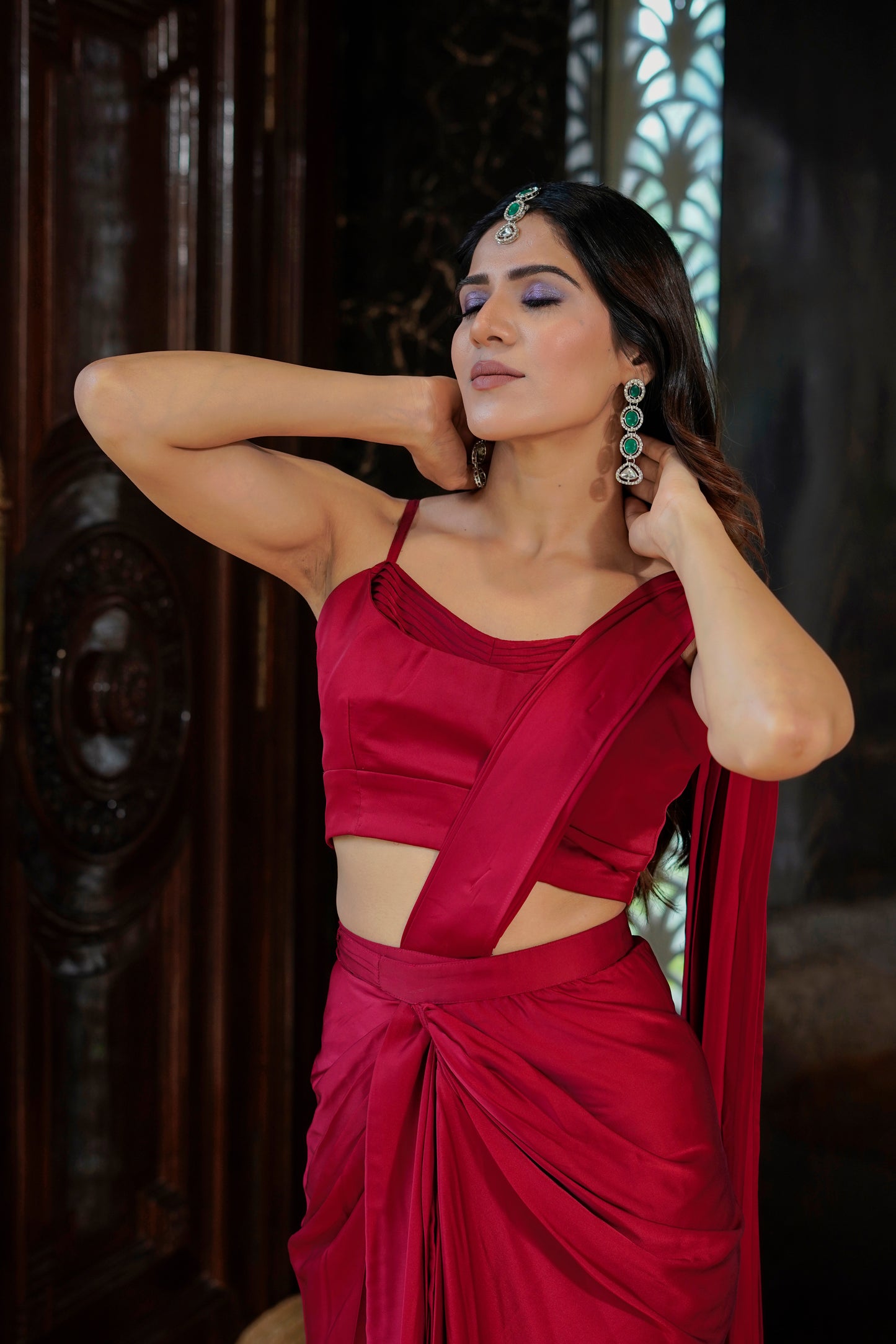 The essence of Red Stitched Saree