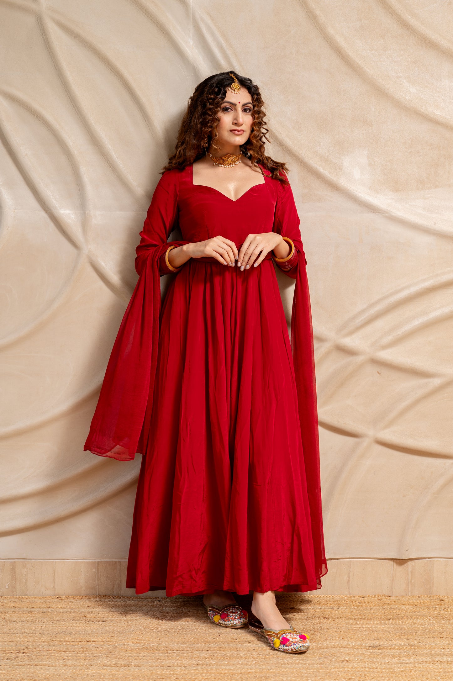 Love-Letter Silk Anarkali Suit Set (Set of 3)