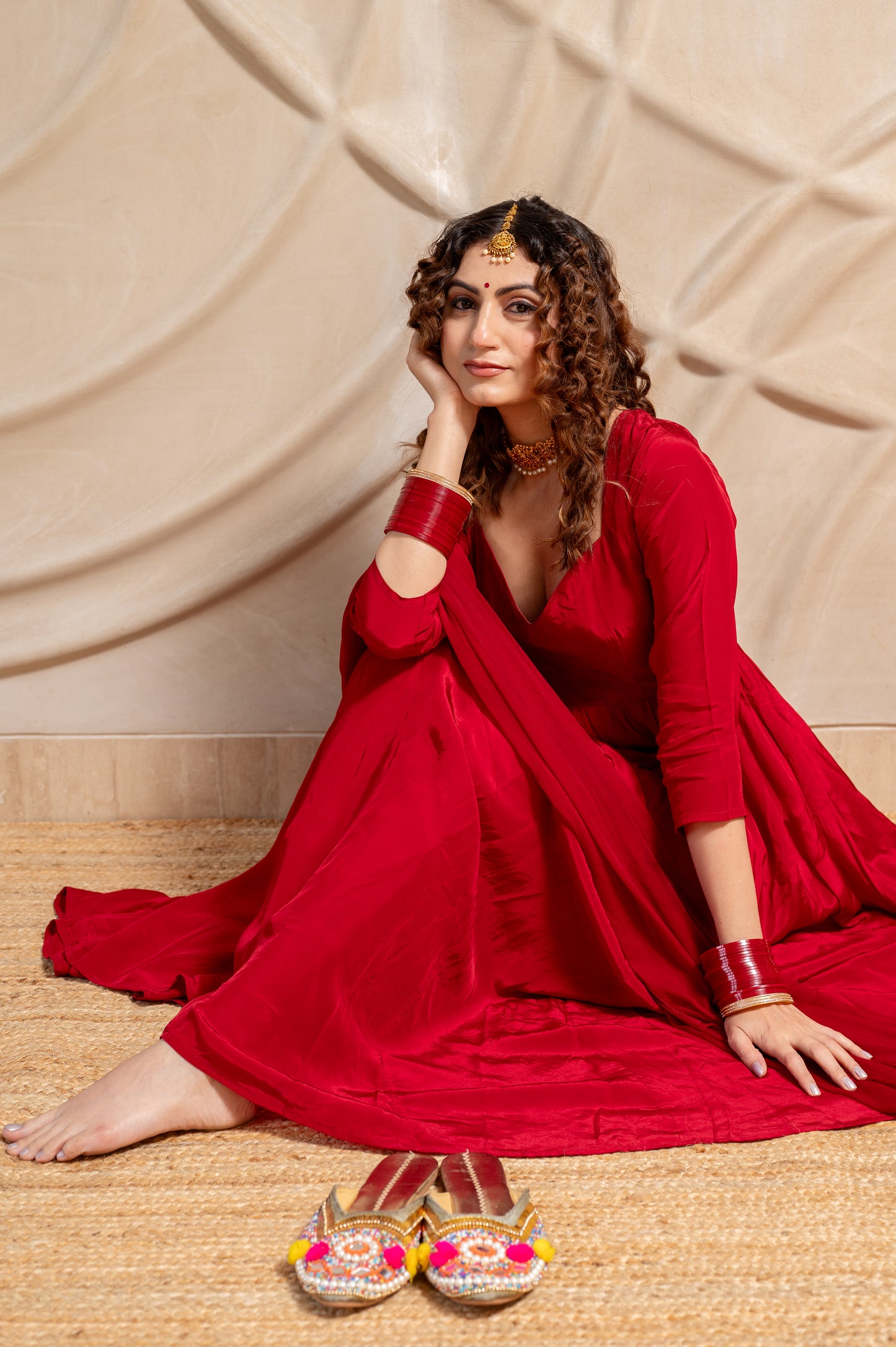 Love-Letter Silk Anarkali Suit Set (Set of 3)