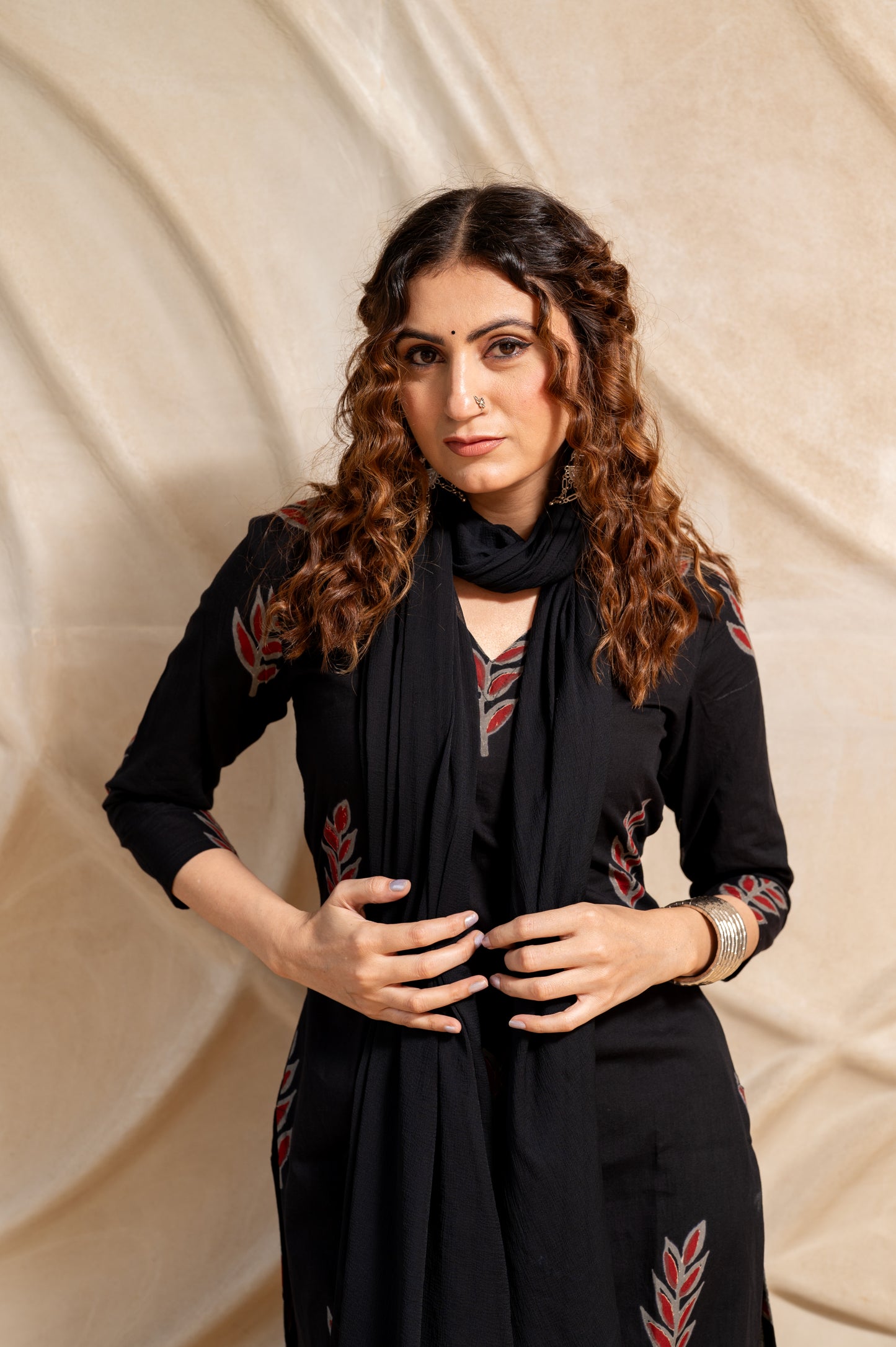 Black Hand Block Printed cotton Suit Set