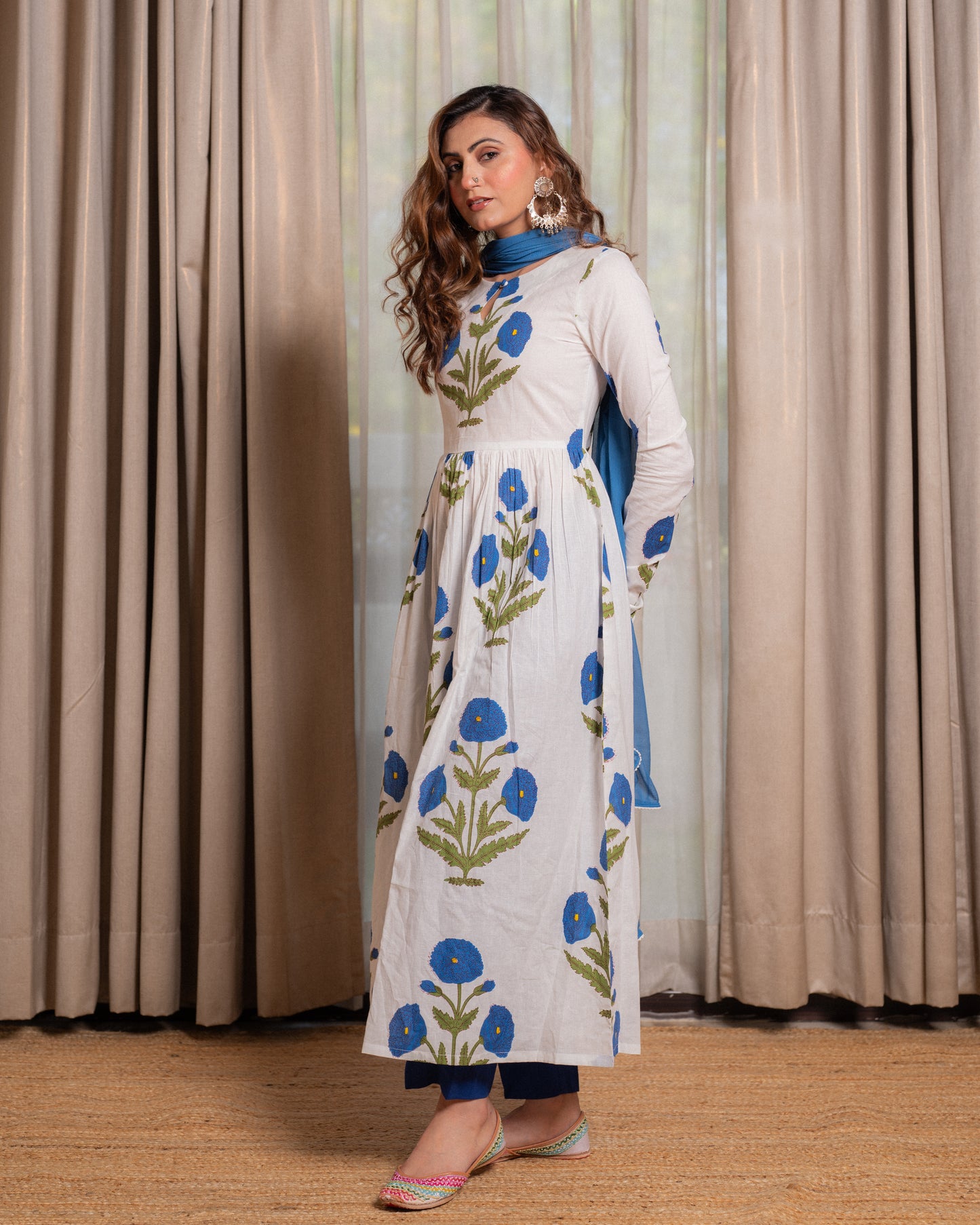 Block printed Anarkali suit set ( Set of 3)