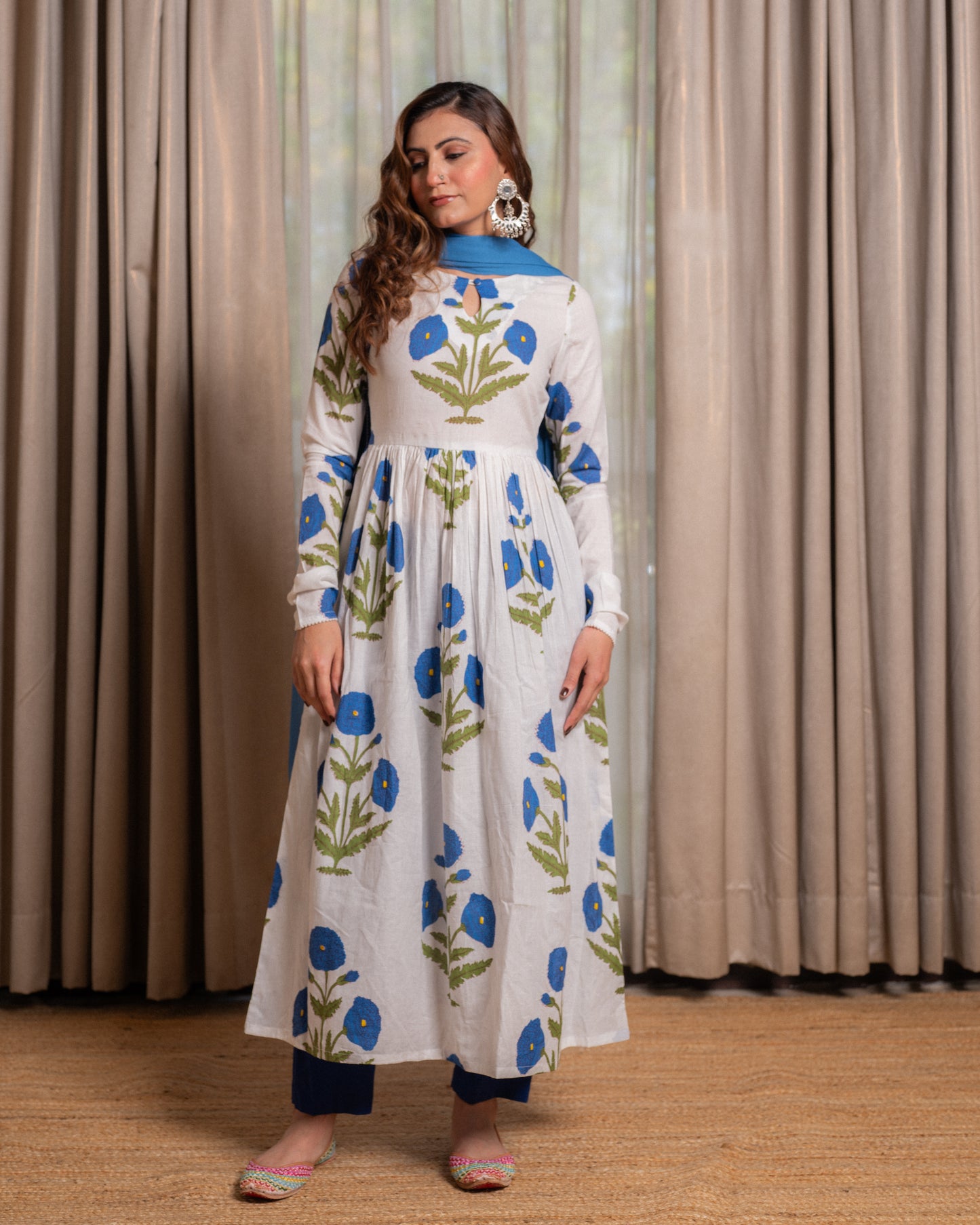 Block printed Anarkali suit set ( Set of 3)
