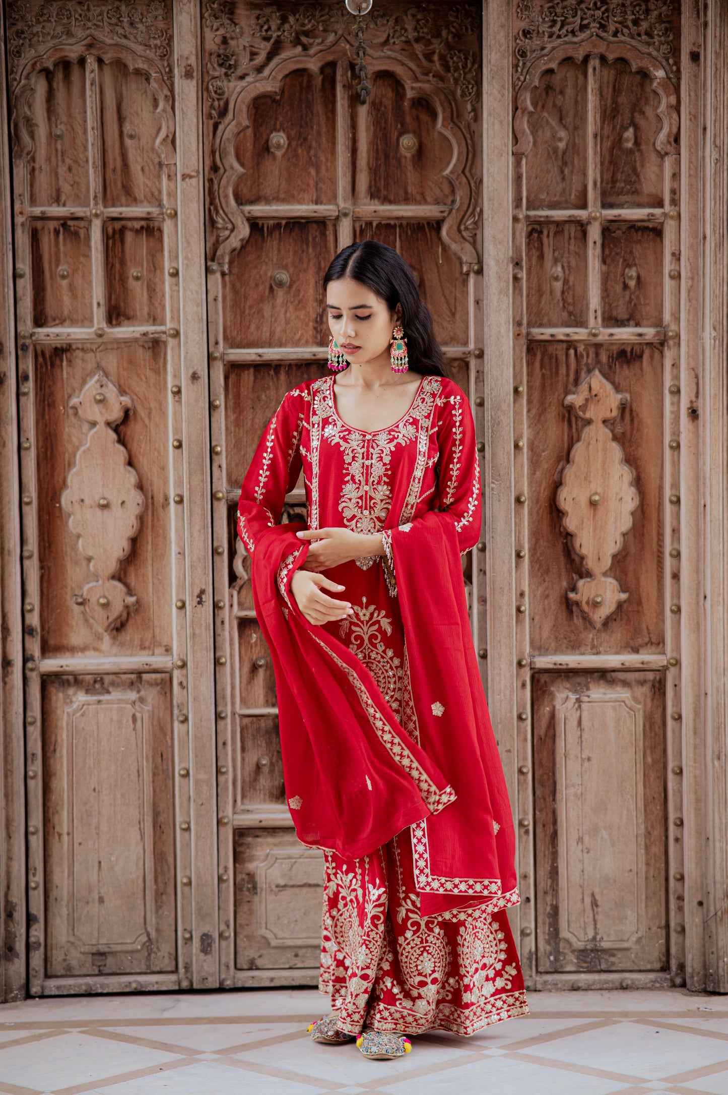 Ruby Red Embroidered Palazzo Set