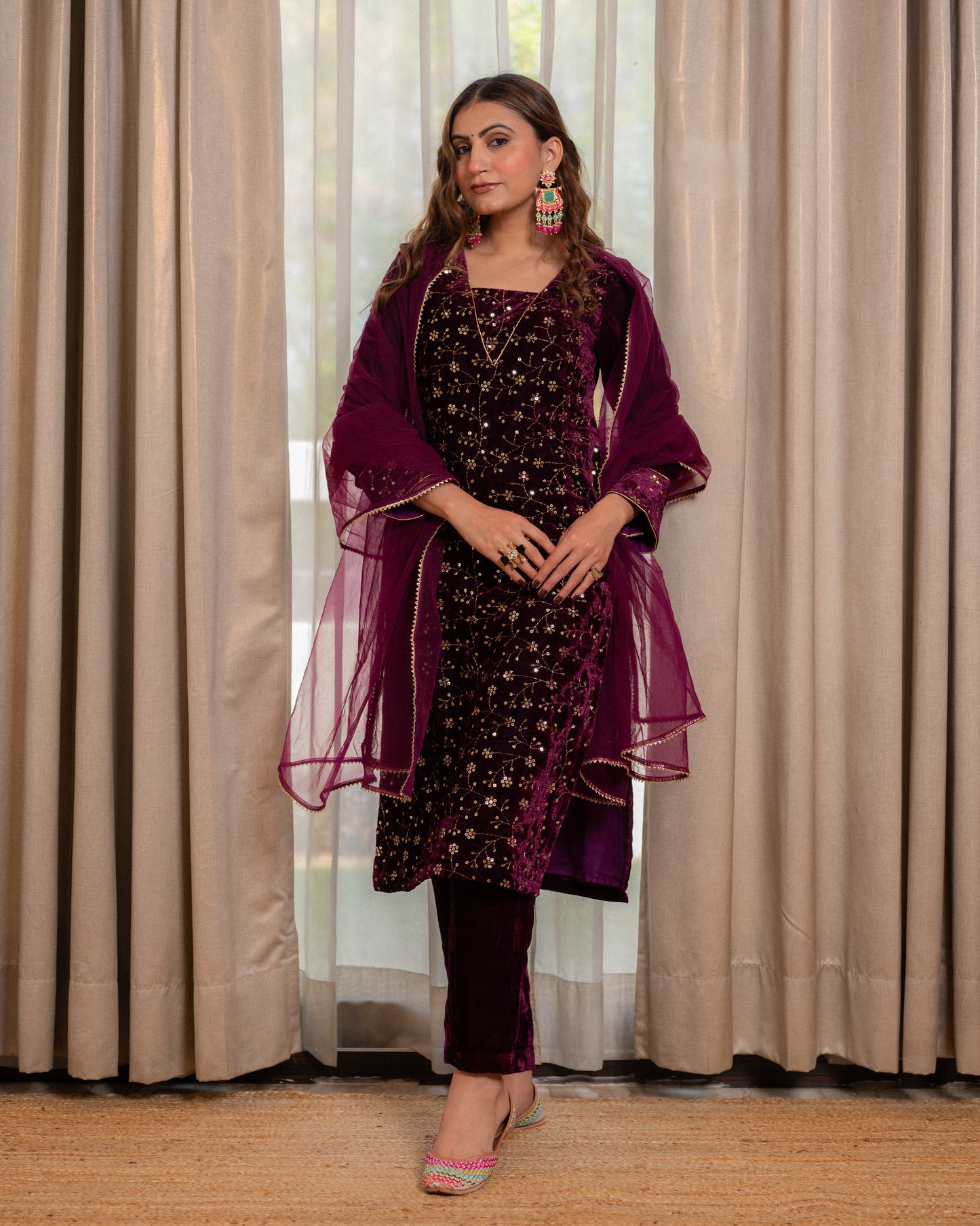 Velvet mesh work suit set