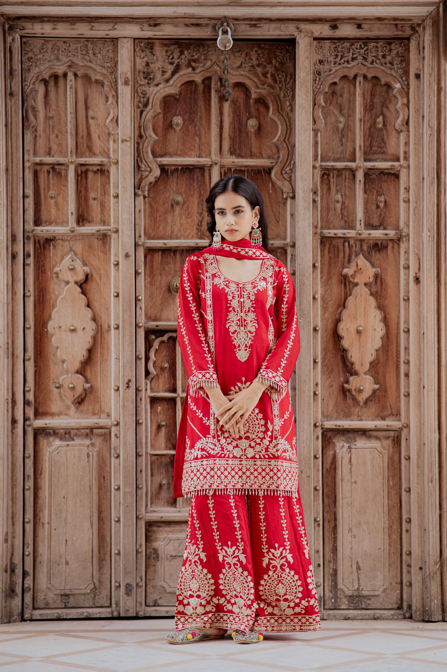 Ruby Red Embroidered Palazzo Set