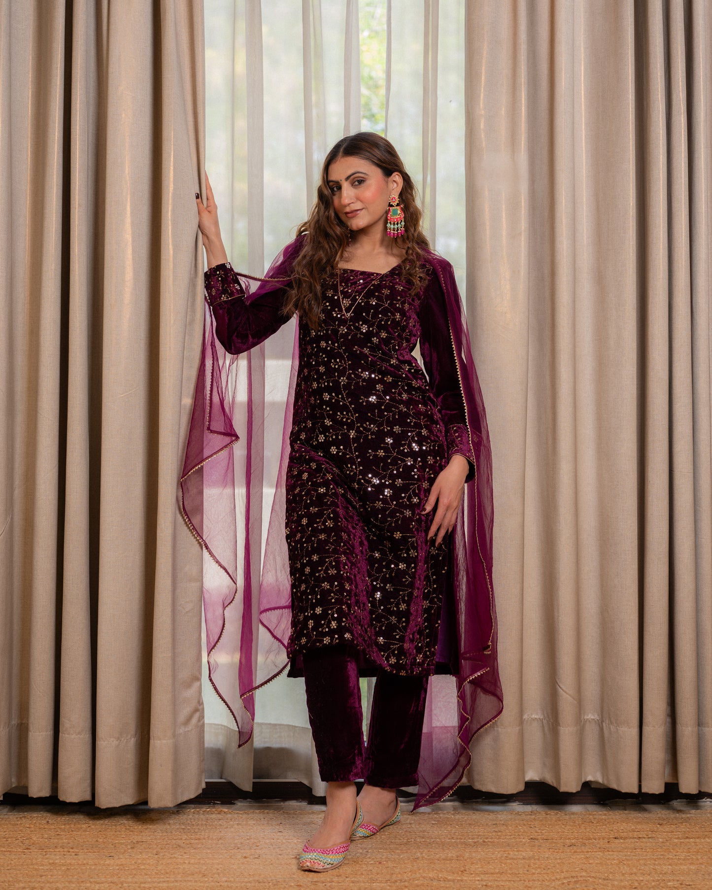Velvet mesh work suit set