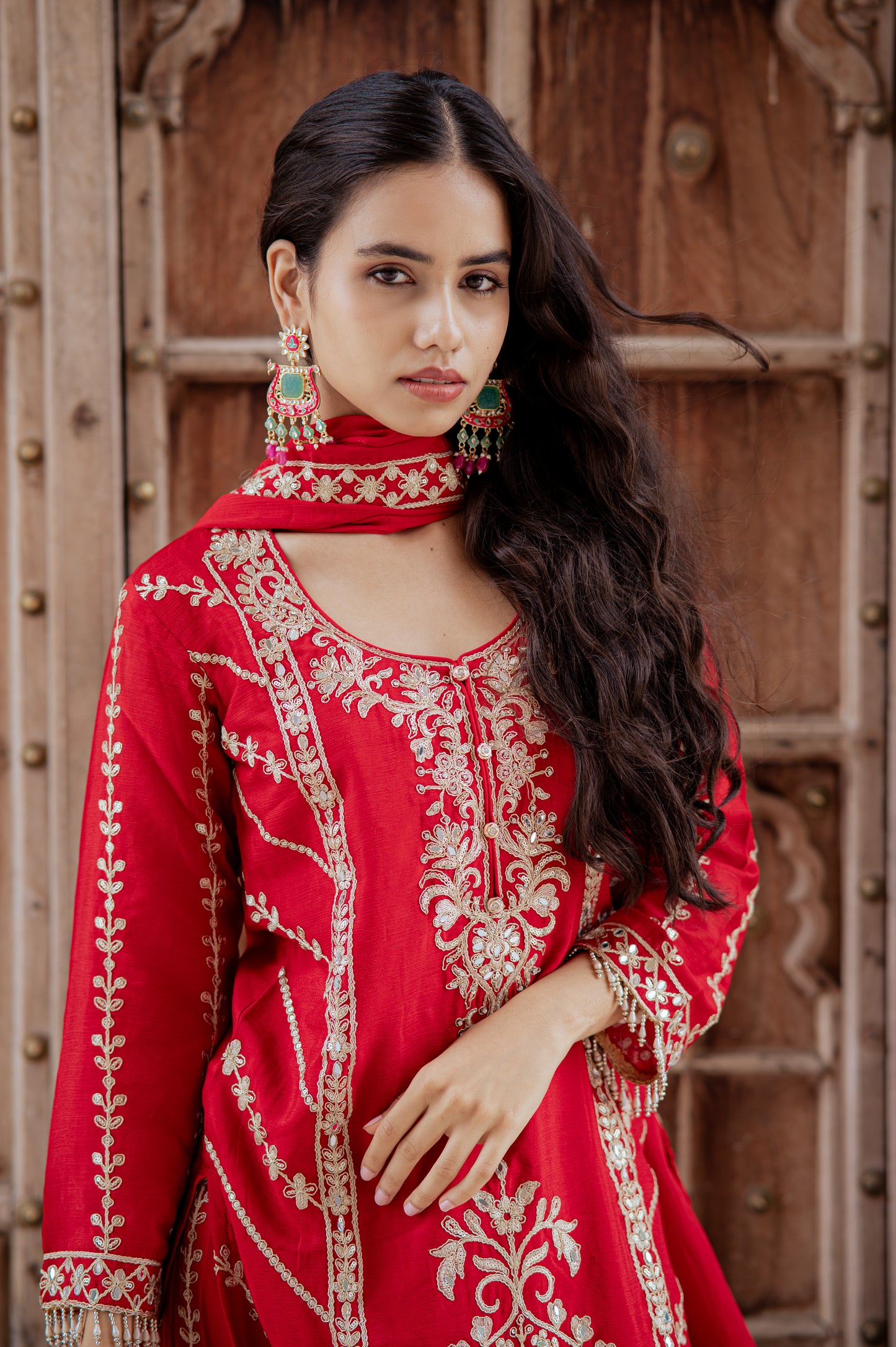 Ruby Red Embroidered Palazzo Set