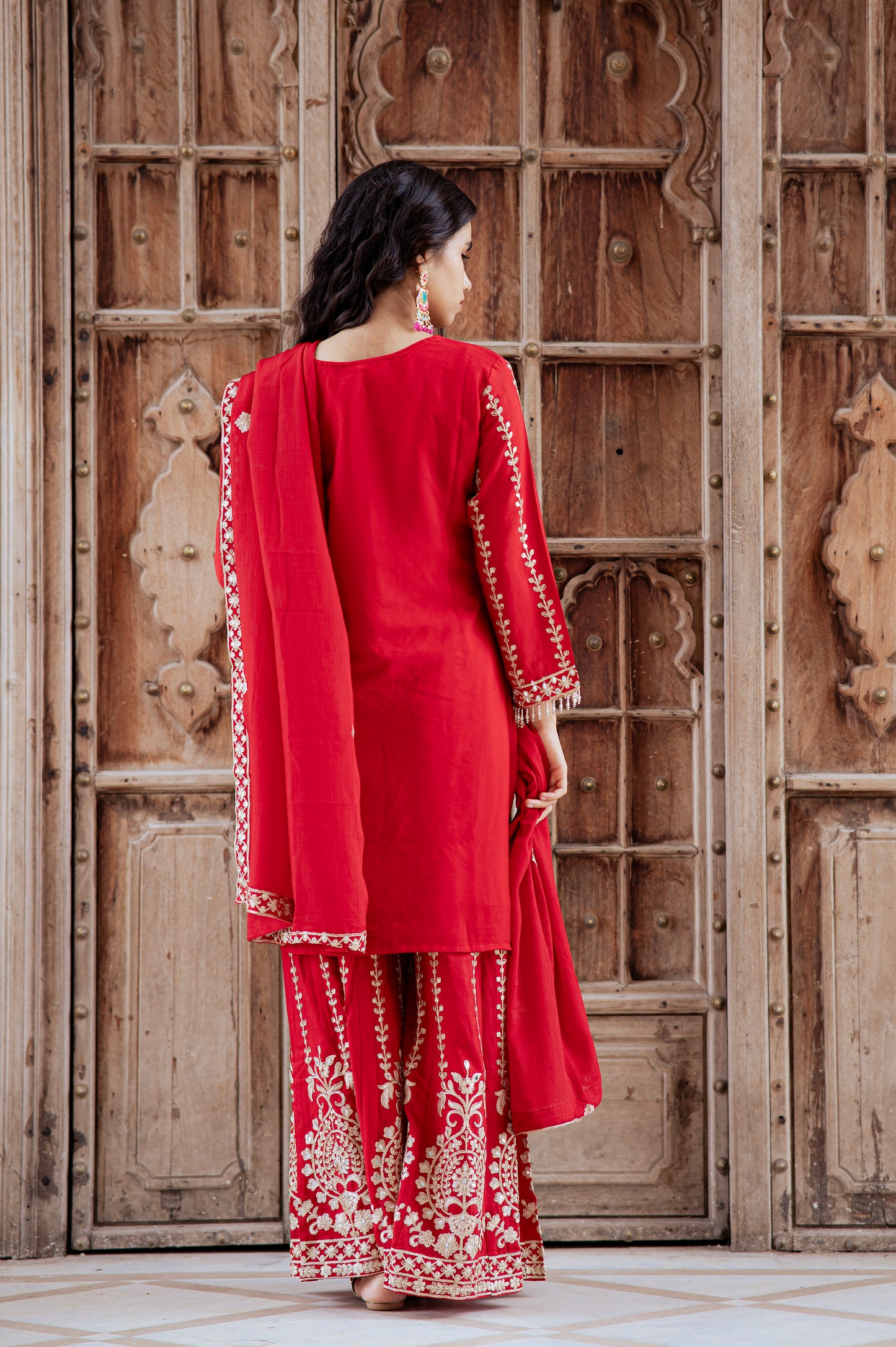 Ruby Red Embroidered Palazzo Set