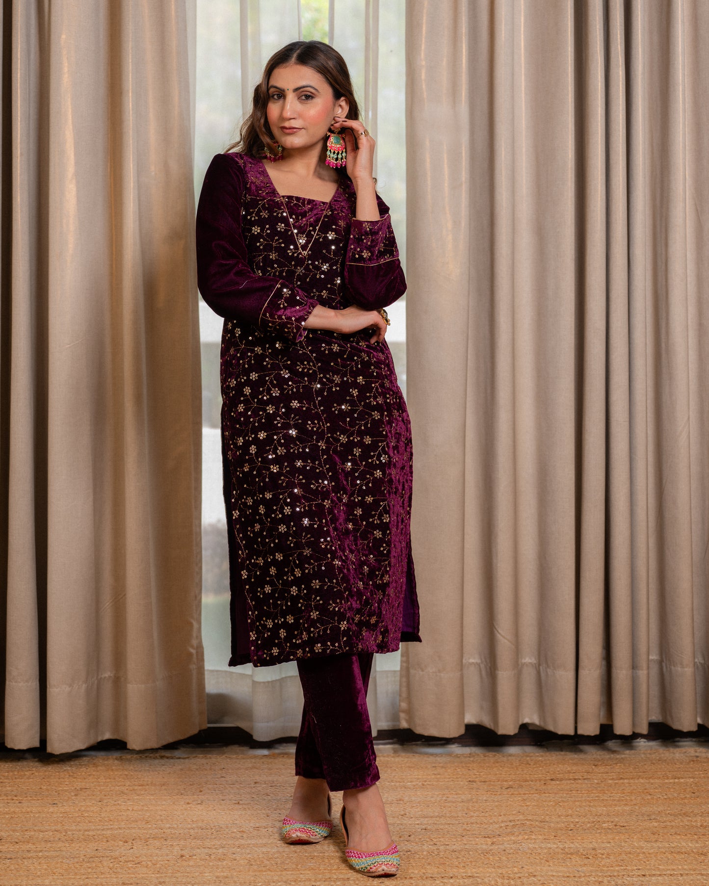 Velvet mesh work suit set