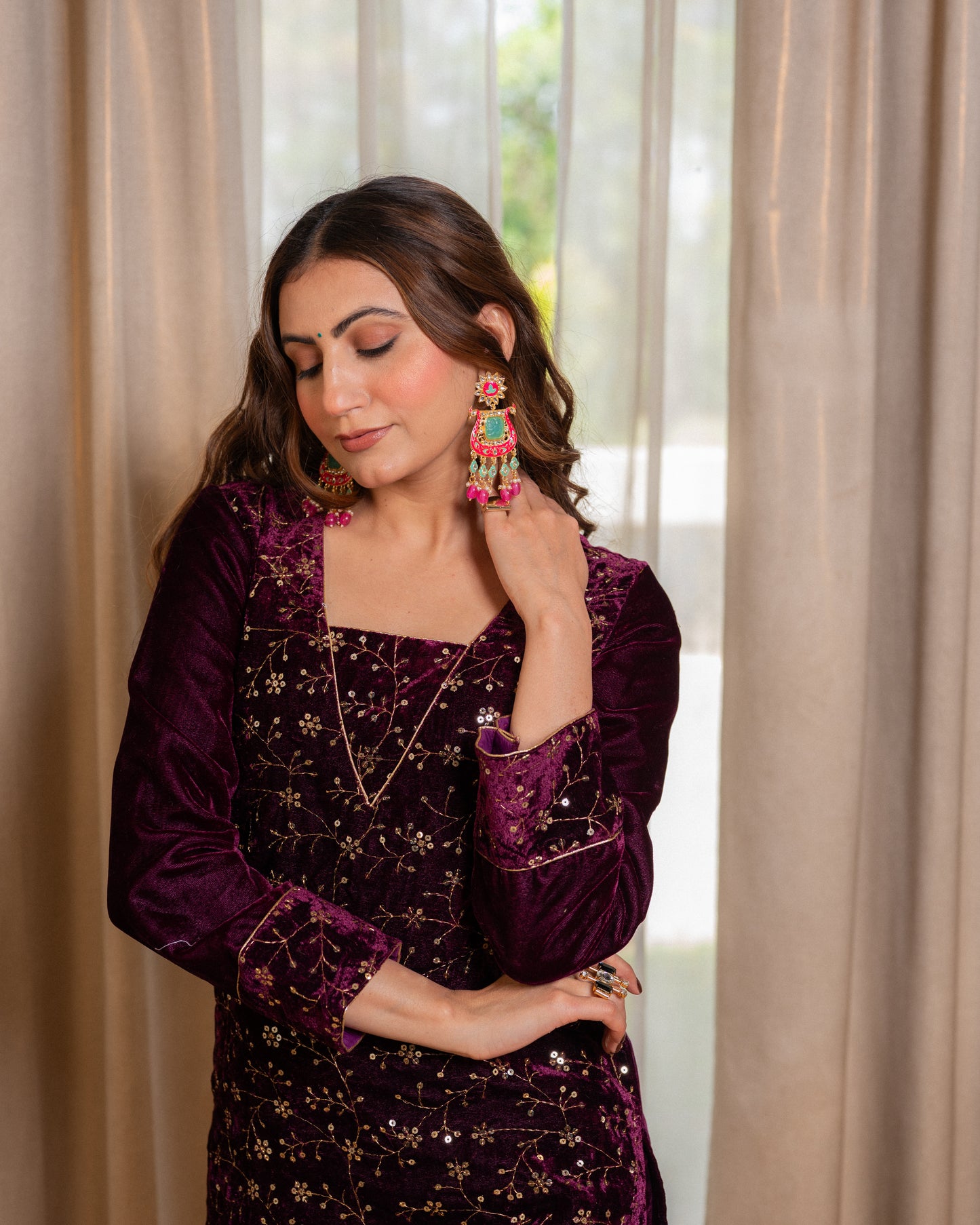 Velvet mesh work suit set