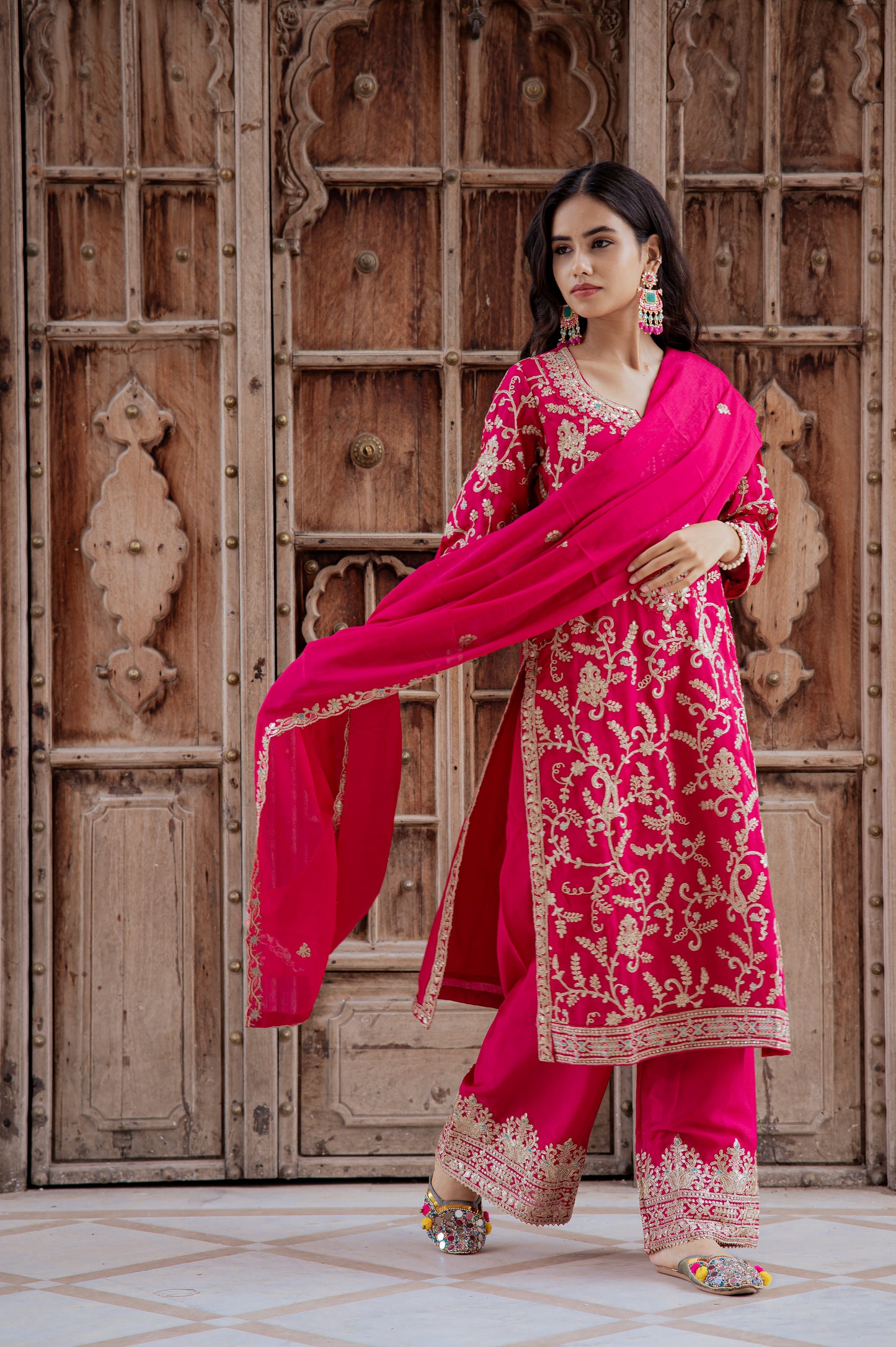 Rose Pink Embroidered Suit Set
