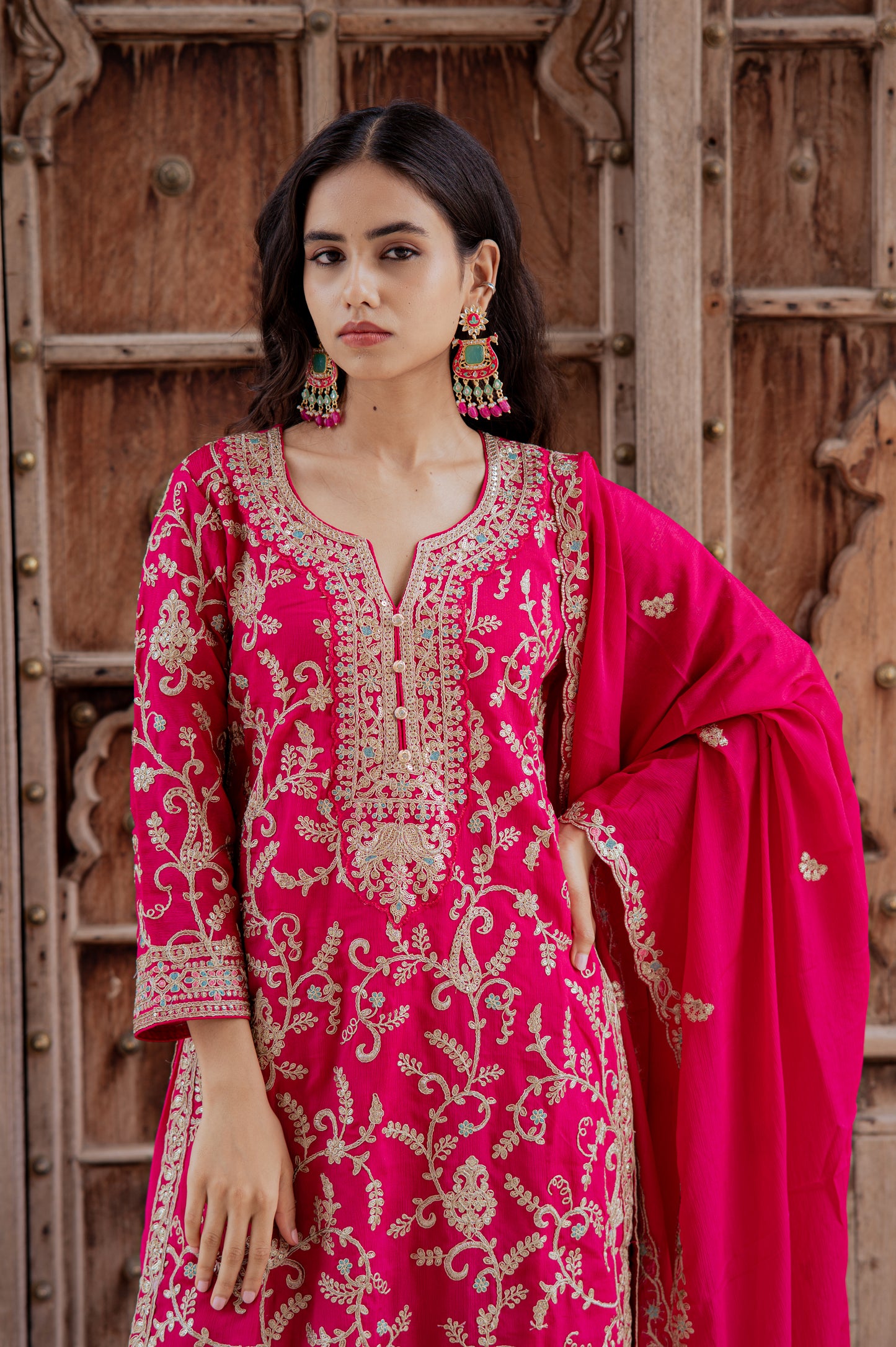 Rose Pink Embroidered Suit Set