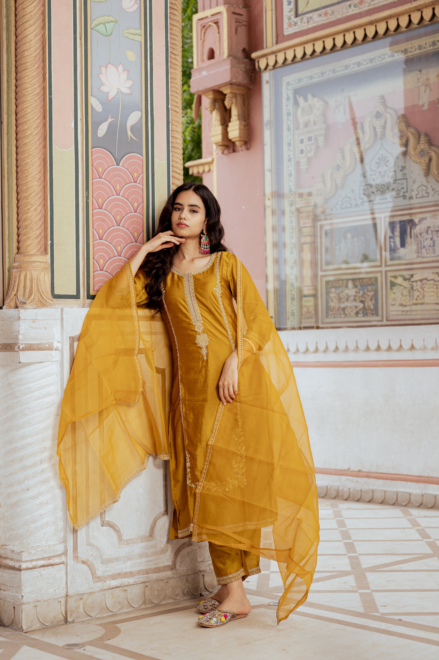 Amber Glow Silk Blend Suit Set