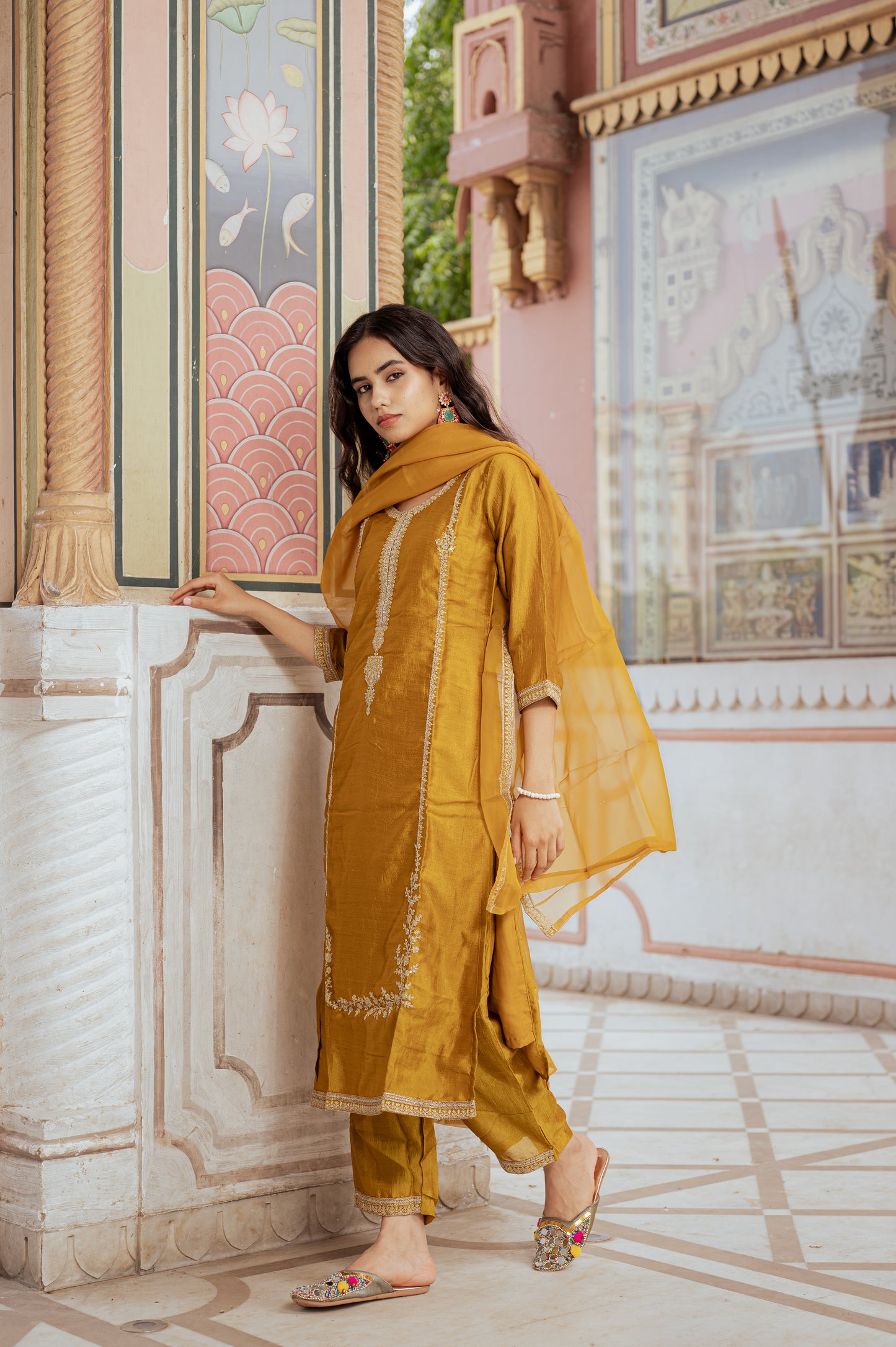 Amber Glow Silk Blend Suit Set
