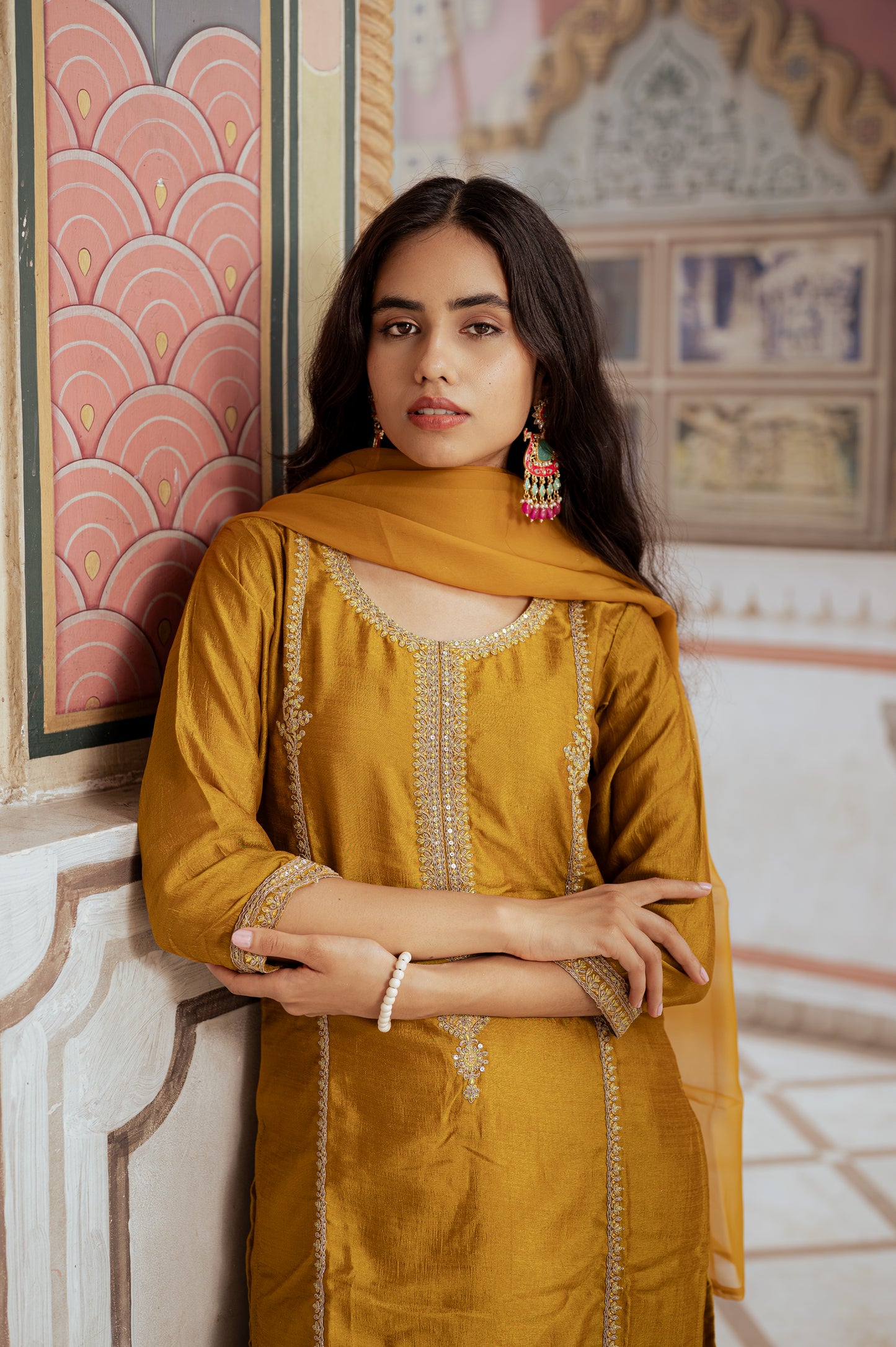 Amber Glow Silk Blend Suit Set