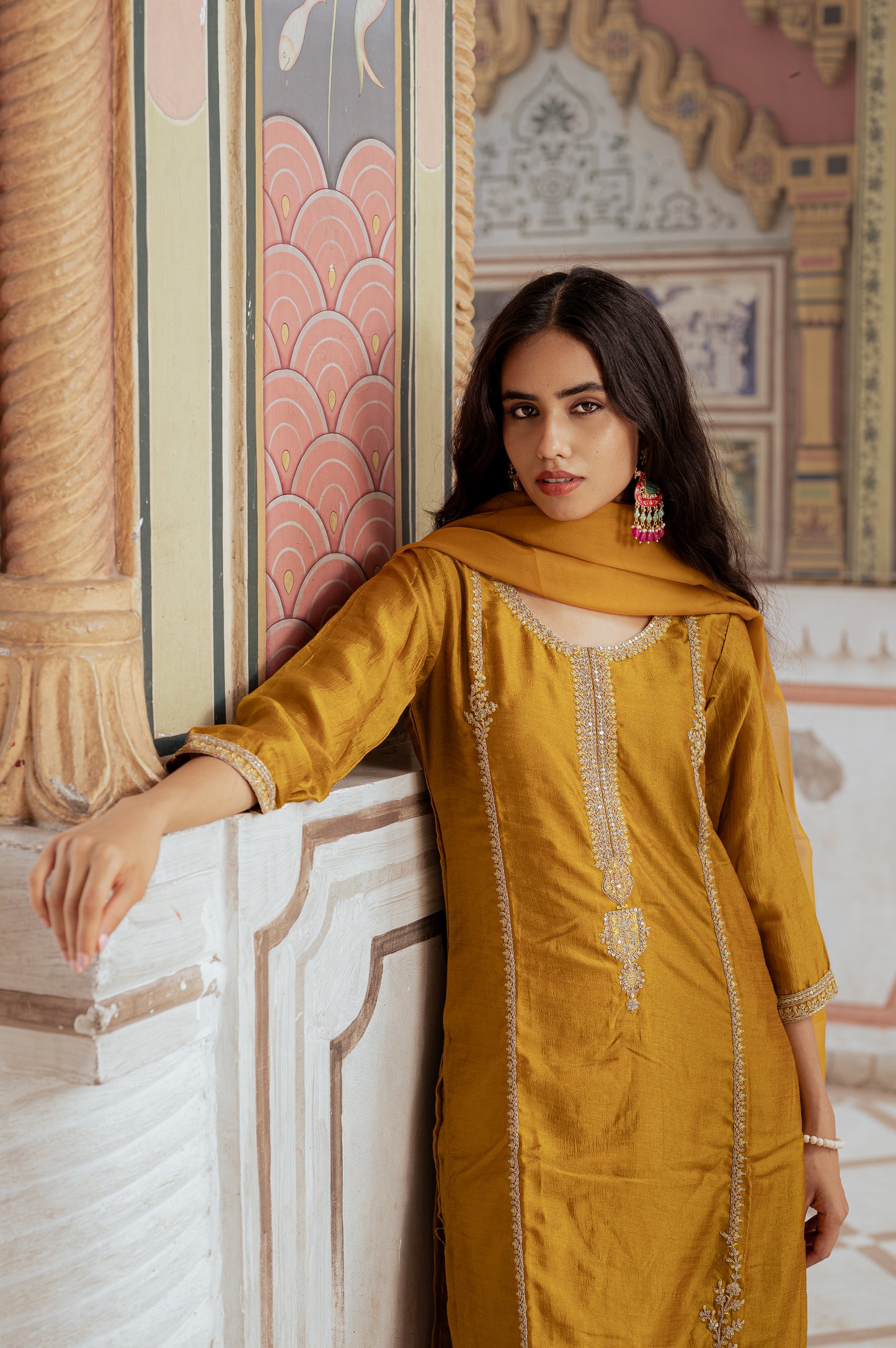 Amber Glow Silk Blend Suit Set