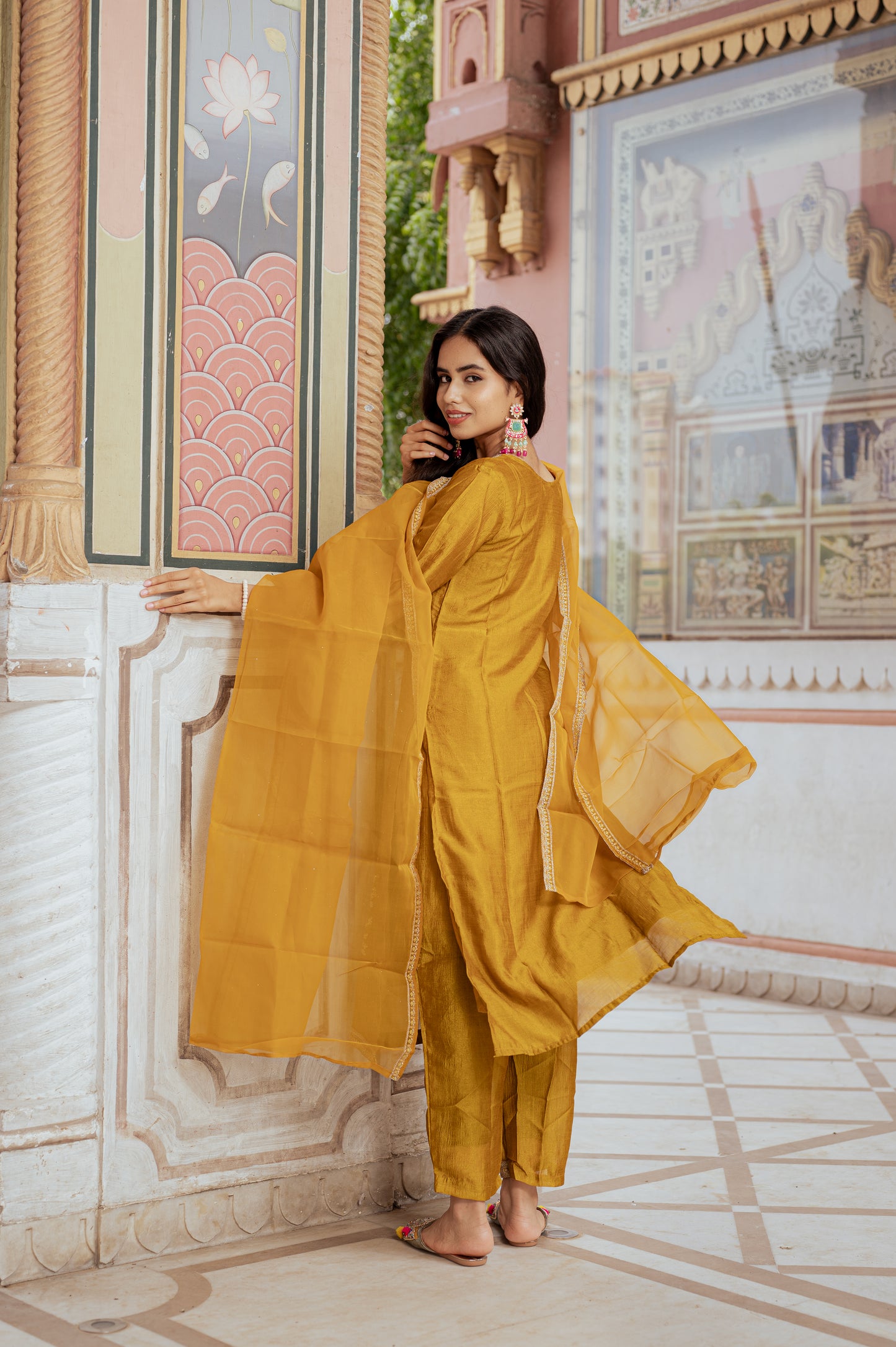 Amber Glow Silk Blend Suit Set