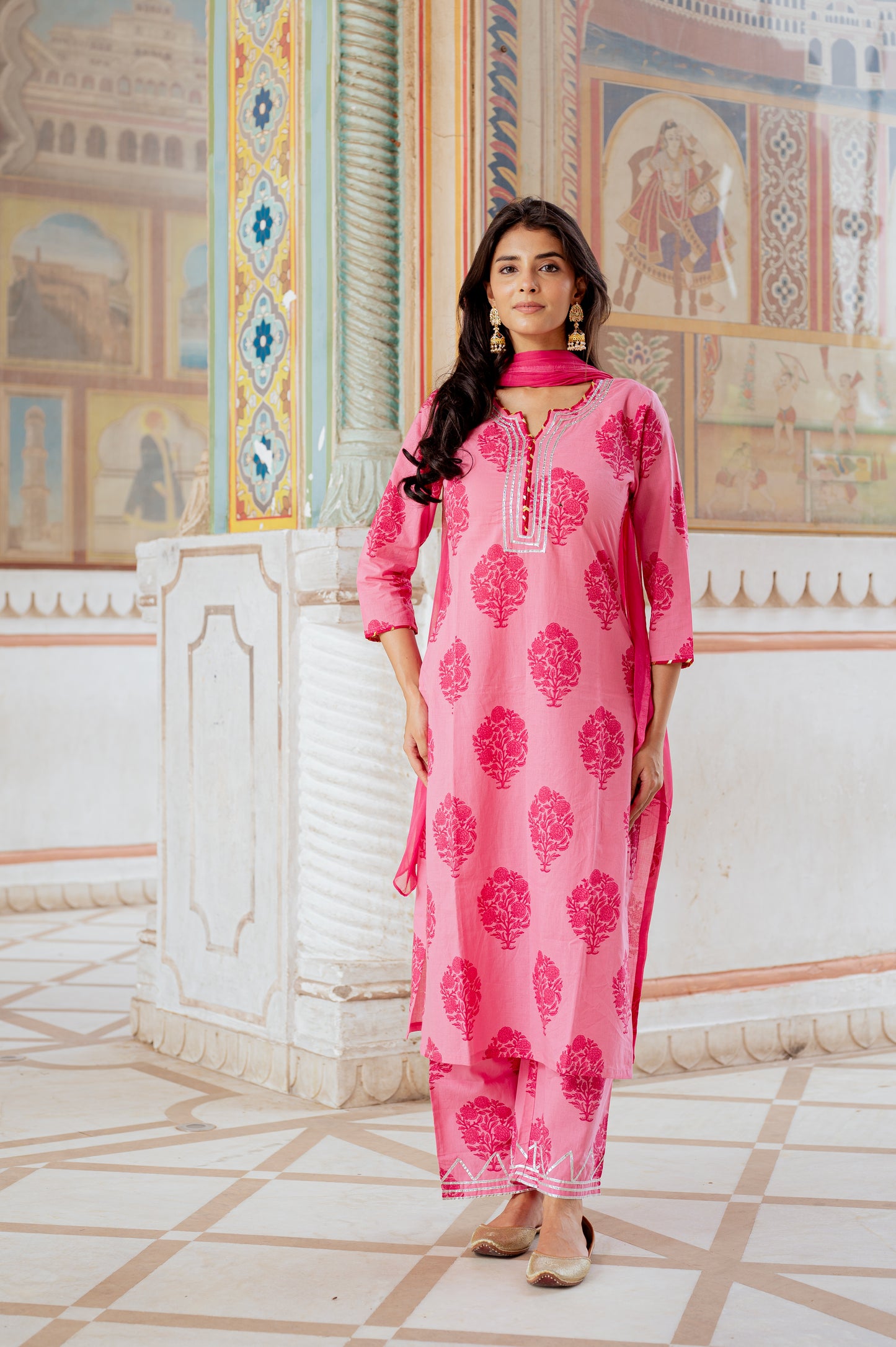 Rose Petal Block Printed Kurta & Pant Set